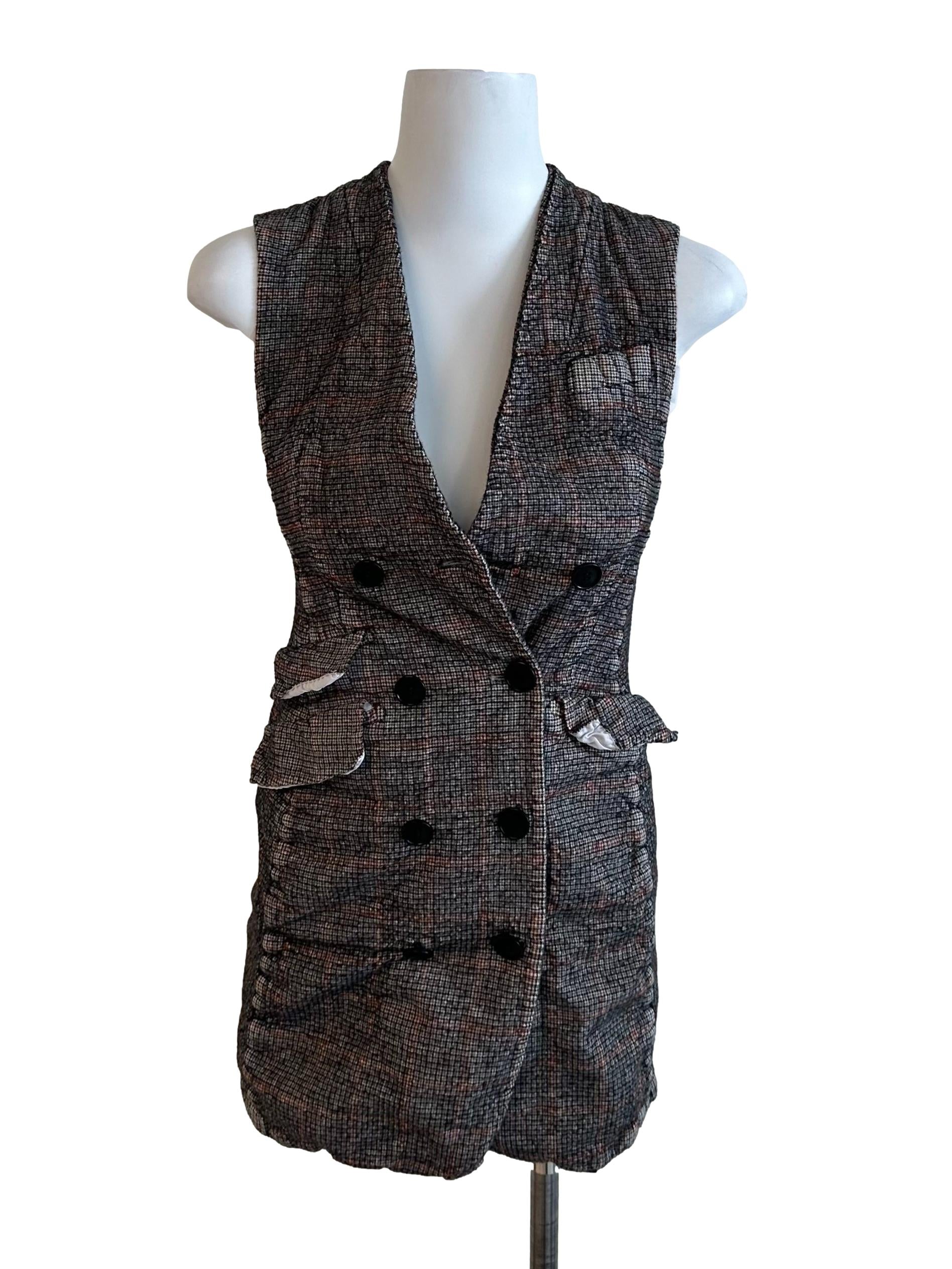 Black Brown Pattern V Neck Vest