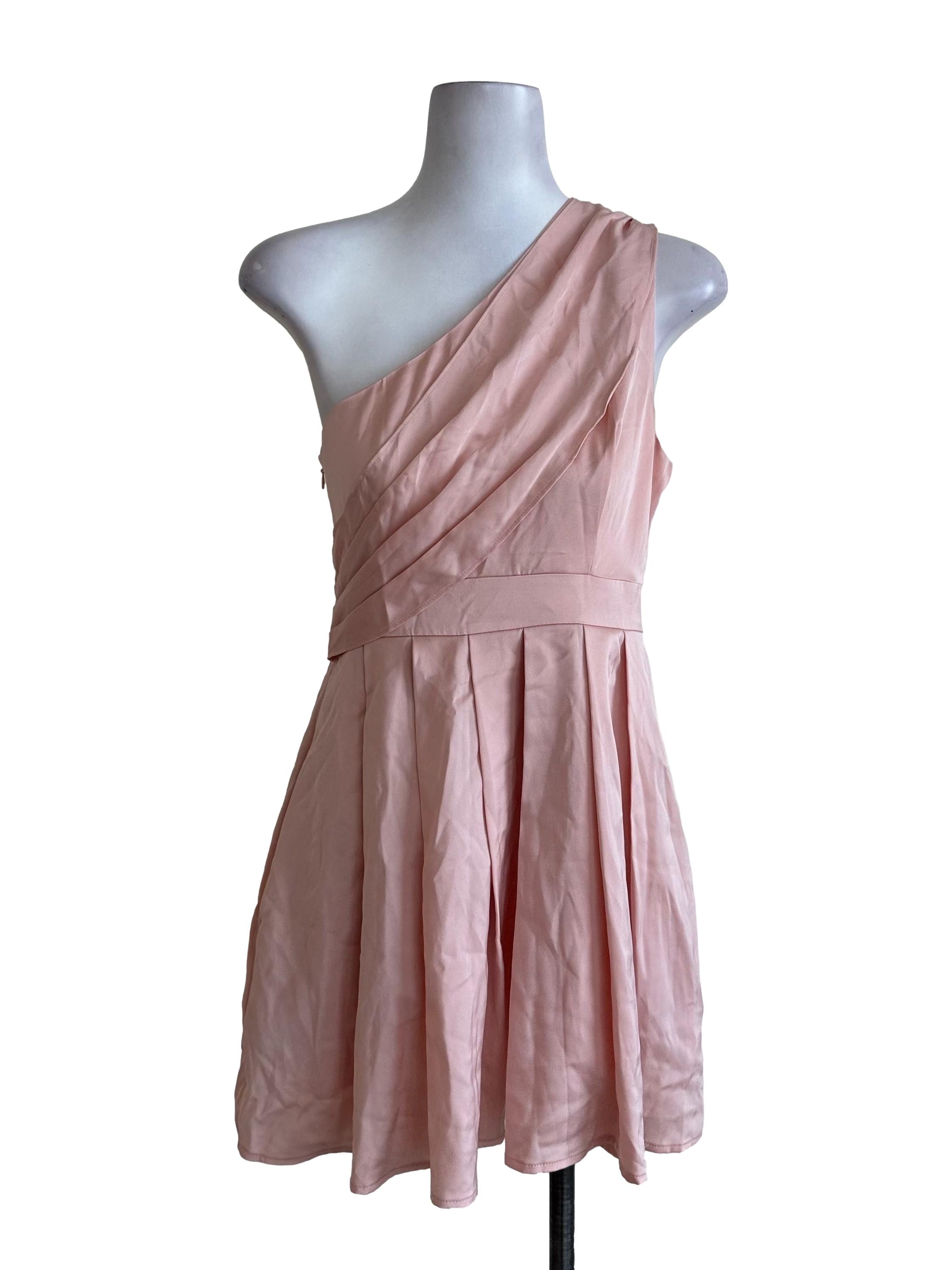 Pastel Pink Box Pleated Asymmetric Dress
