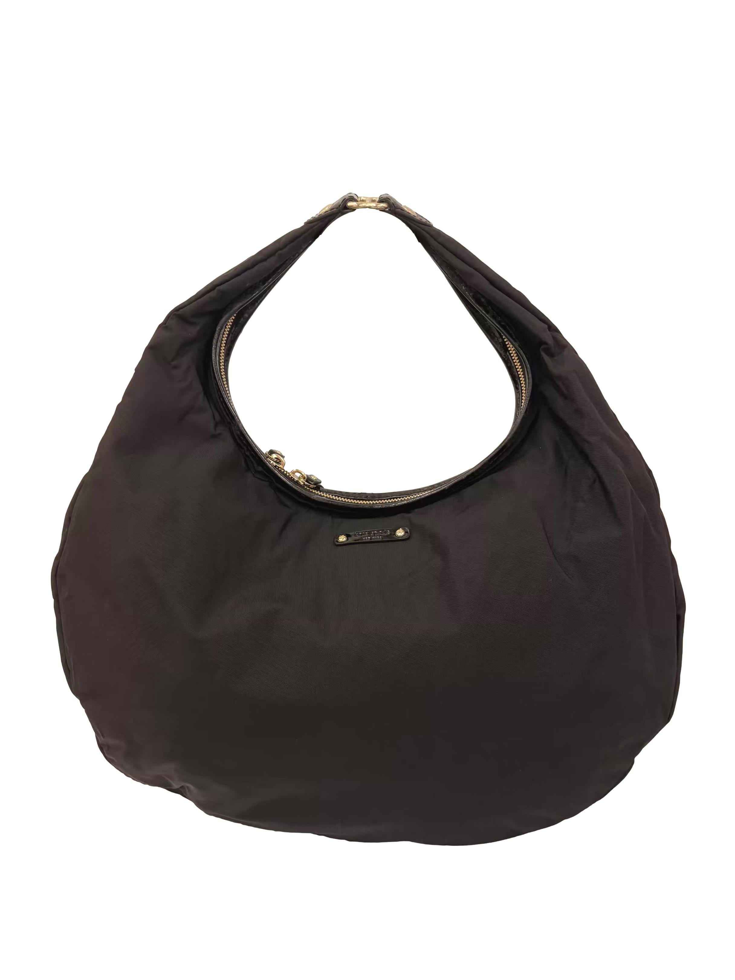 Black Nylon Slouchy Hobo Shoulder Bag