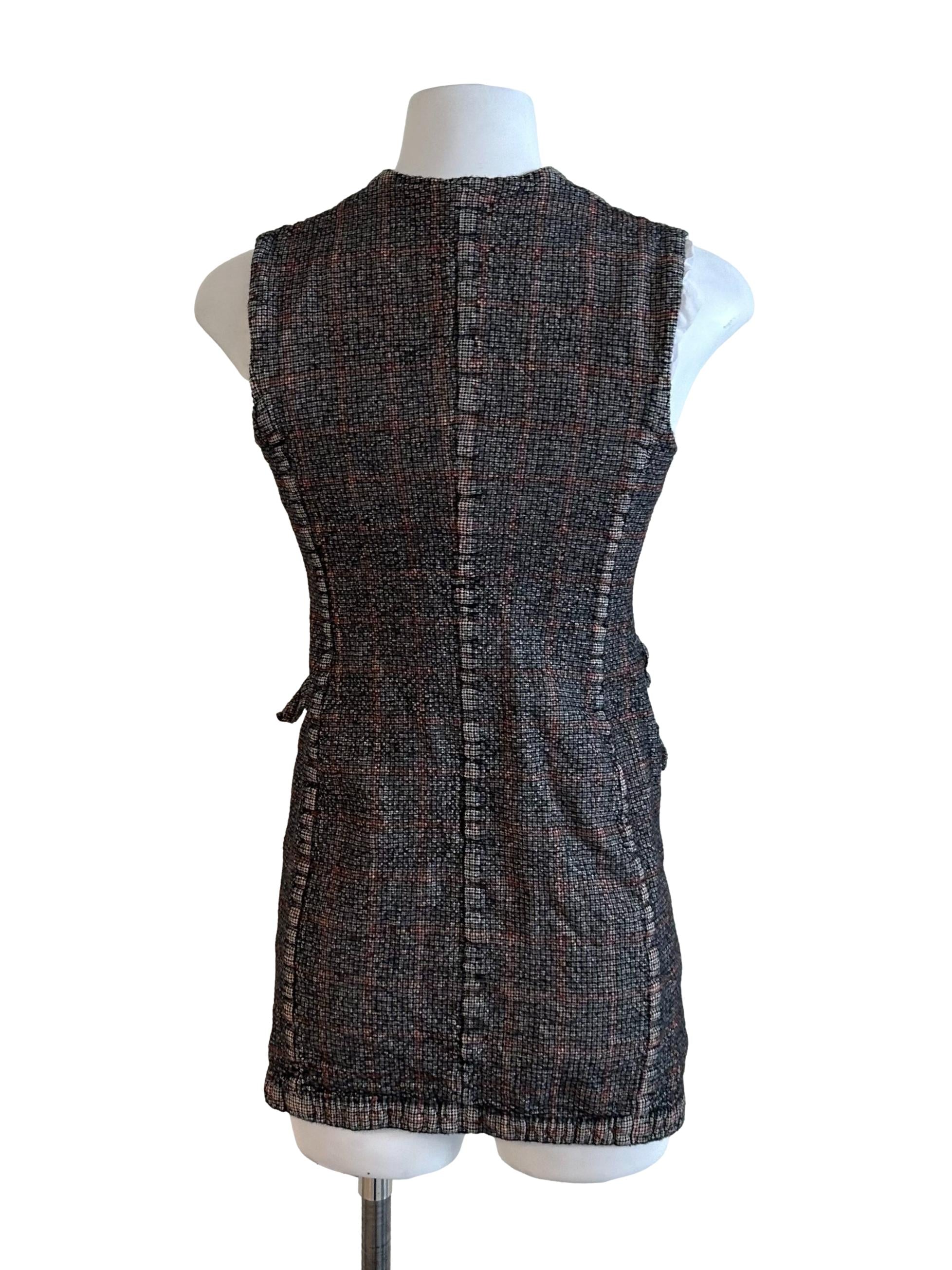 Black Brown Pattern V Neck Vest