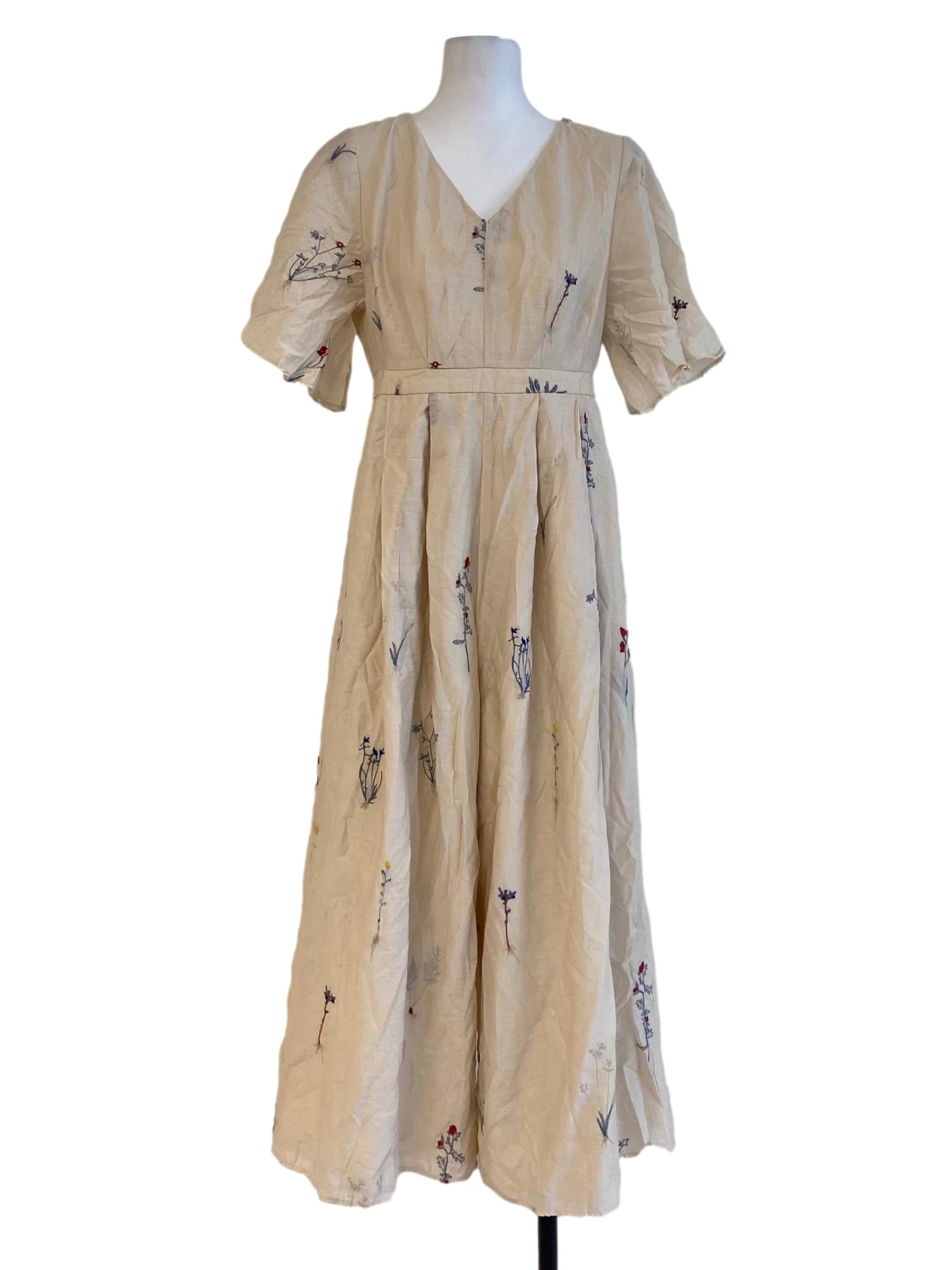 Parchment Beige And Floral V Neck Jumpsuit