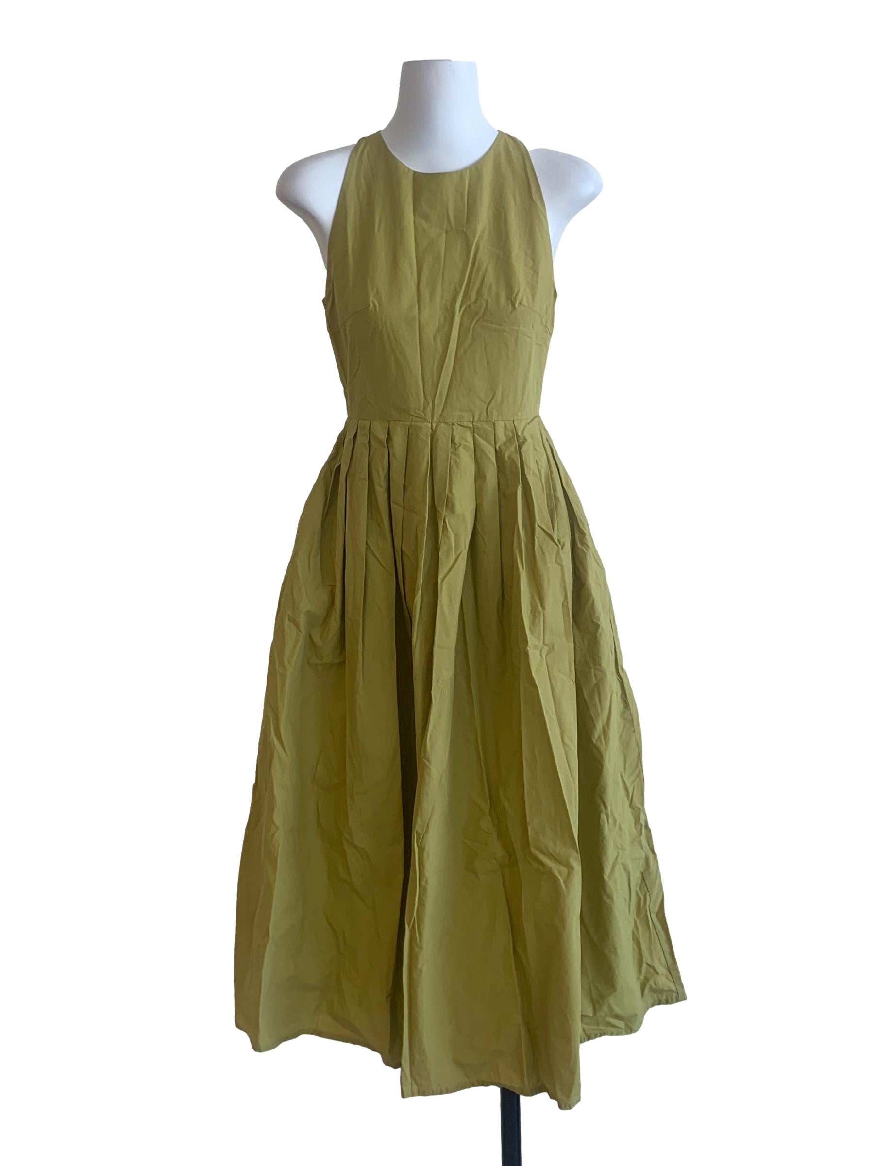 Green Cotton Midi Pleat Dress OSN