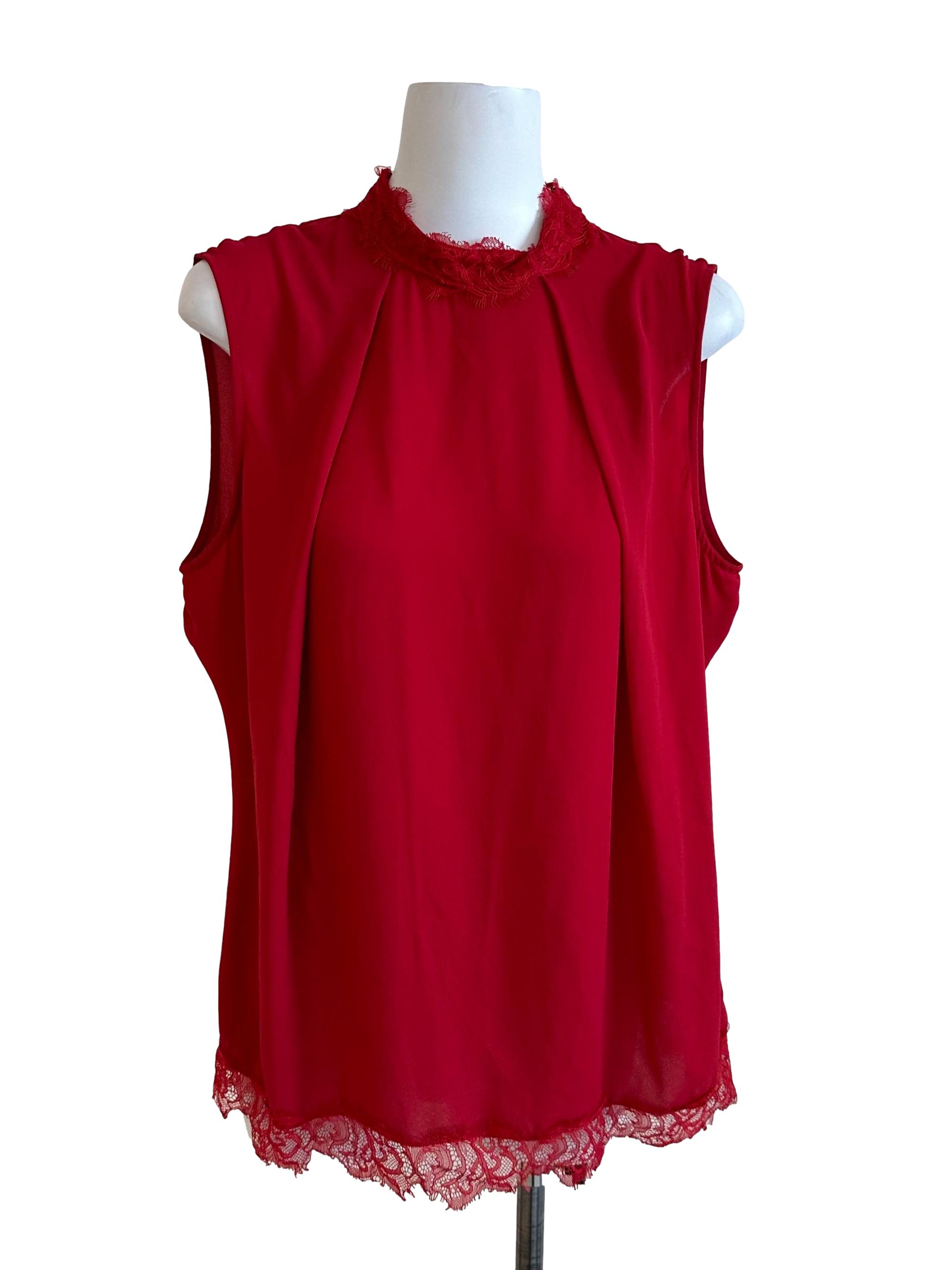 Chili Red High Neck Lace Top