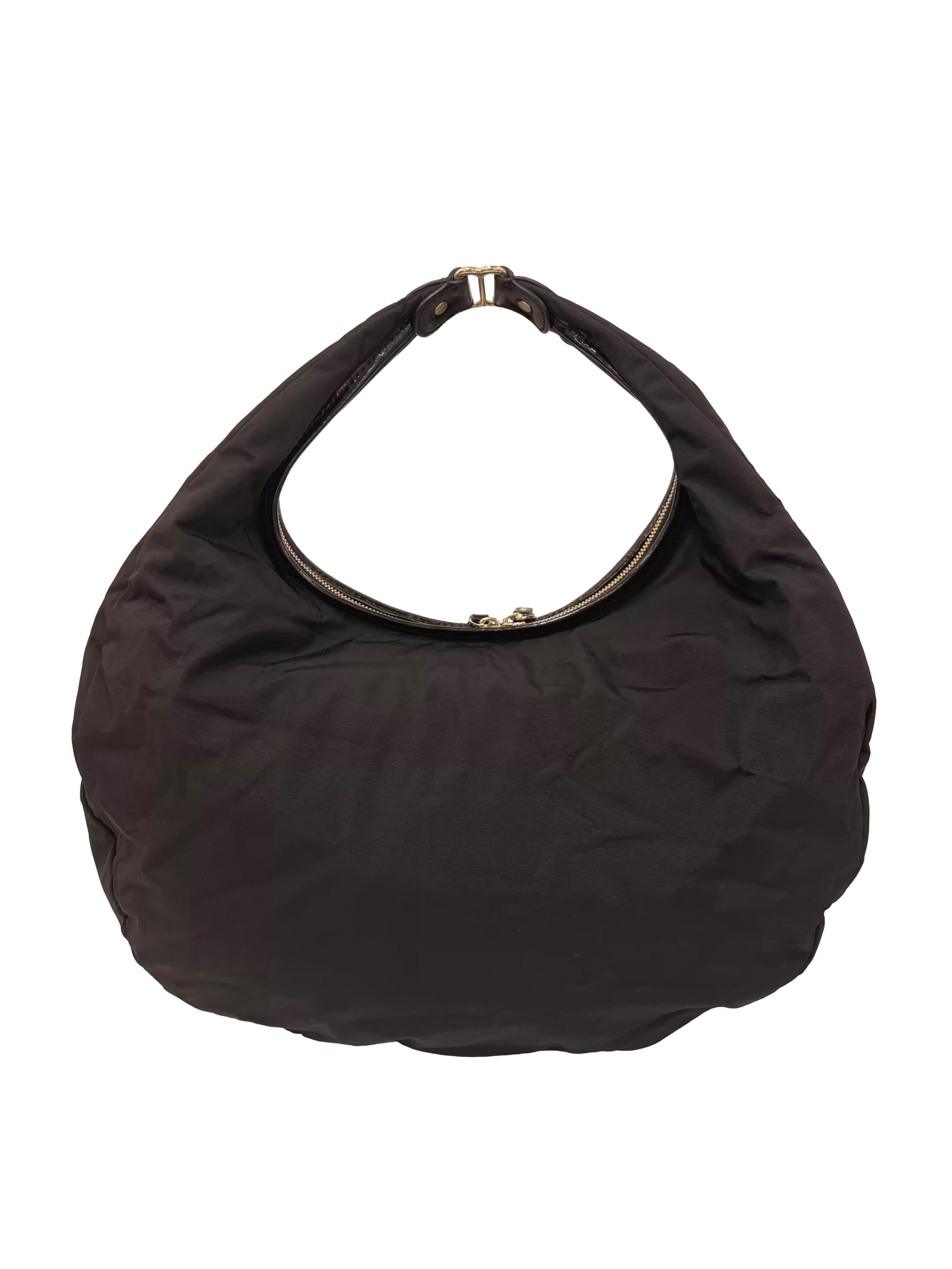 Black Nylon Slouchy Hobo Shoulder Bag