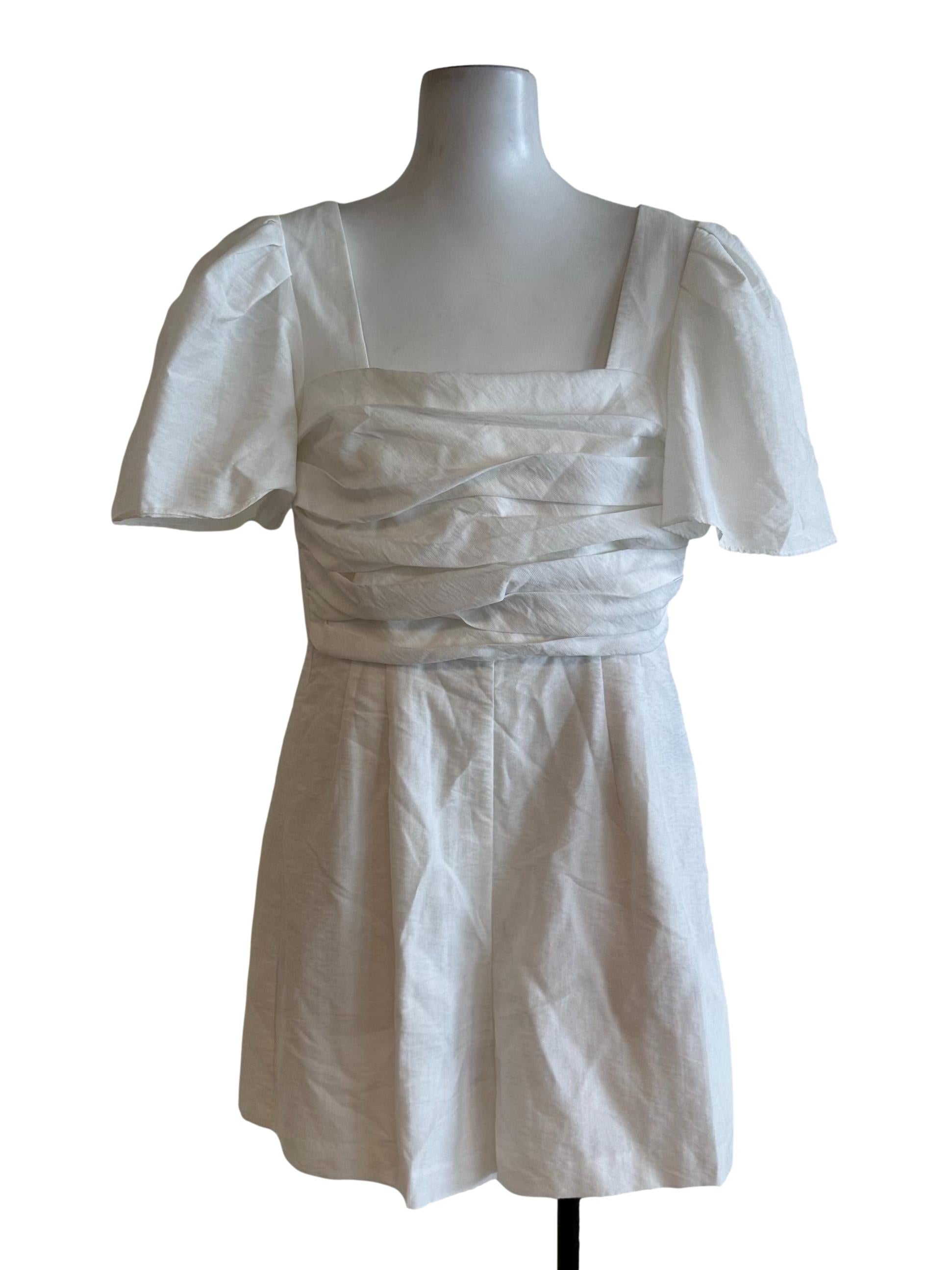 Ivory White Square Neck Ruched Rompers