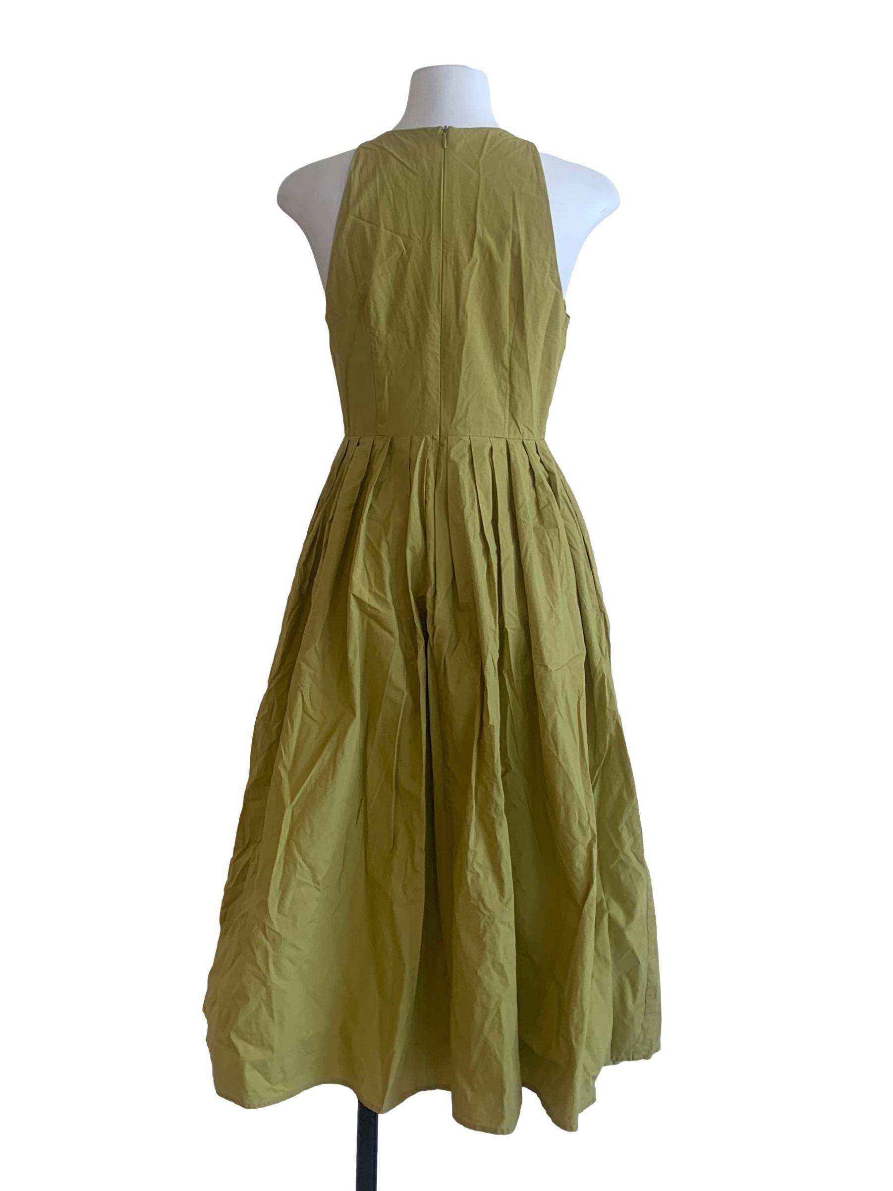 Green Cotton Midi Pleat Dress OSN