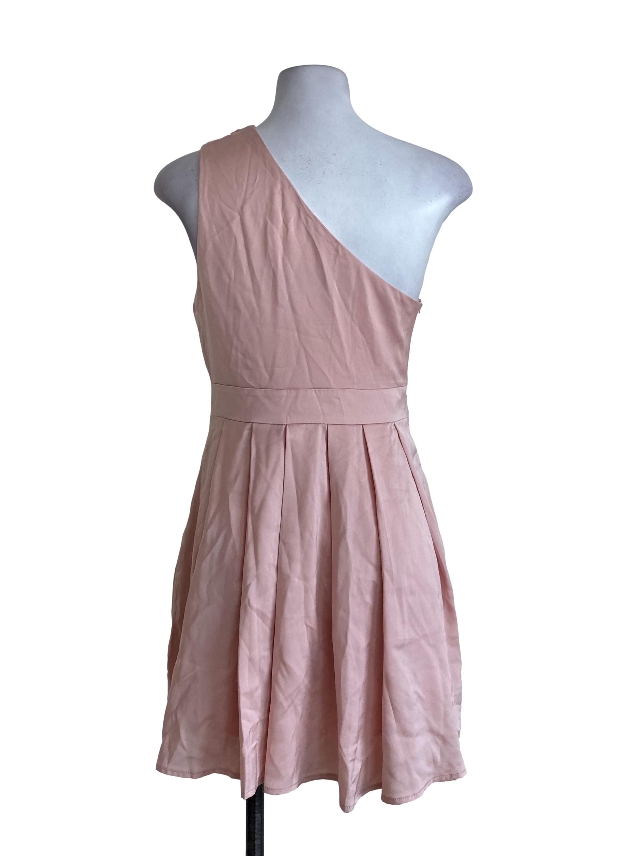 Pastel Pink Box Pleated Asymmetric Dress