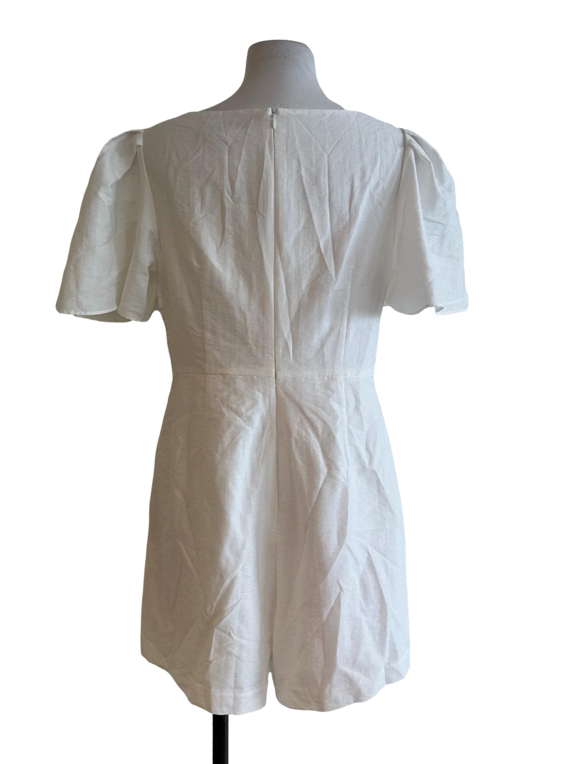 Ivory White Square Neck Ruched Rompers