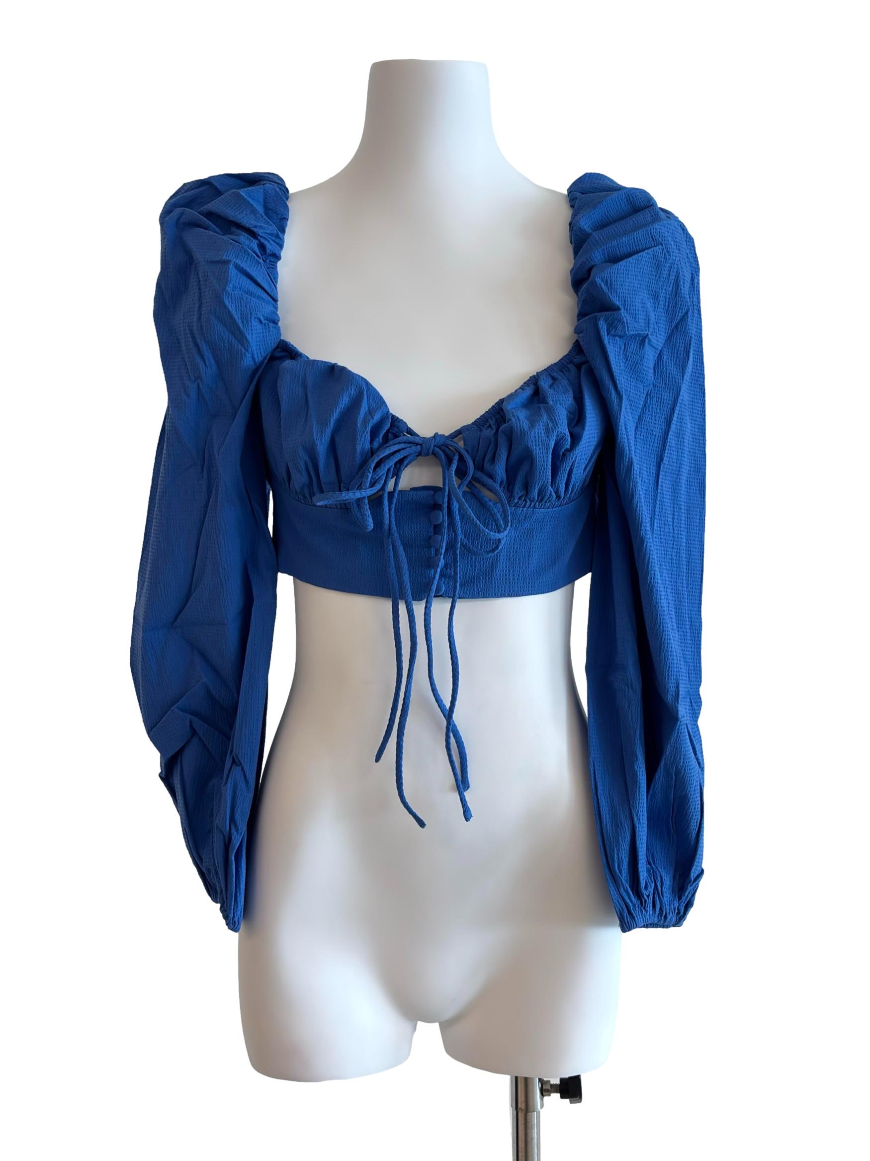 Cobalt Blue Queen Anne Crop Top