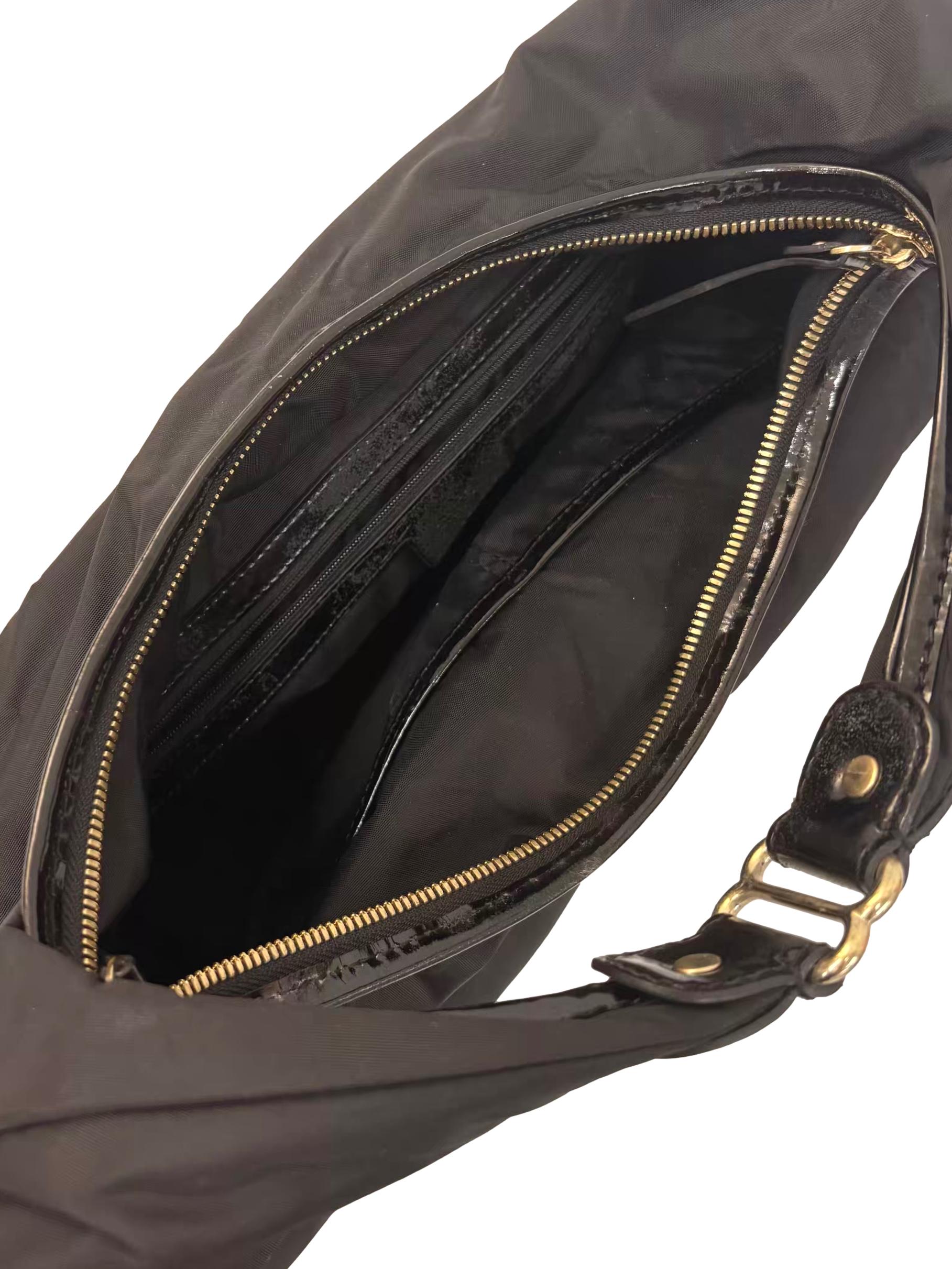 Black Nylon Slouchy Hobo Shoulder Bag