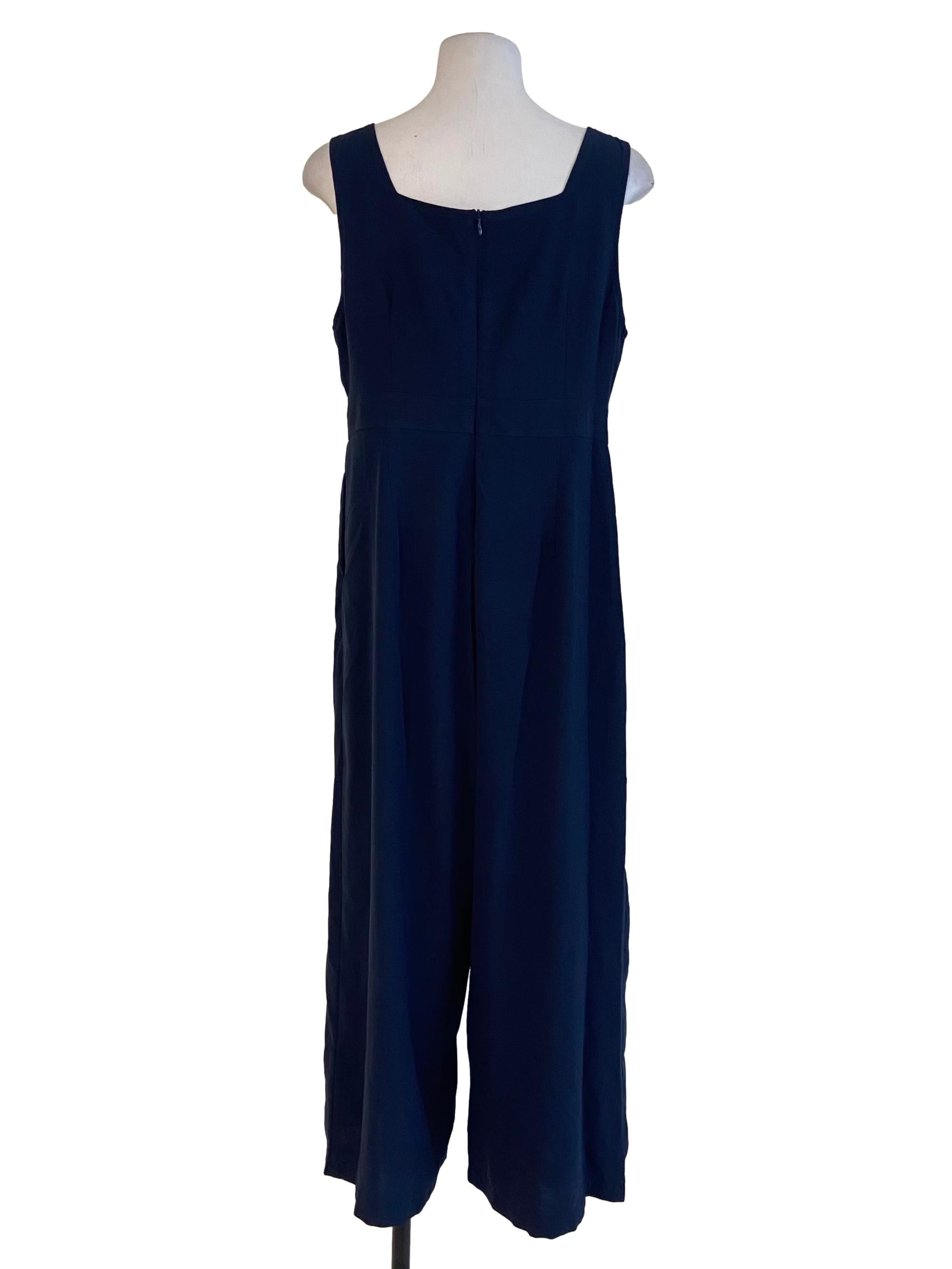 Navy Blue Herringbone Sleeveless Jumpsuit