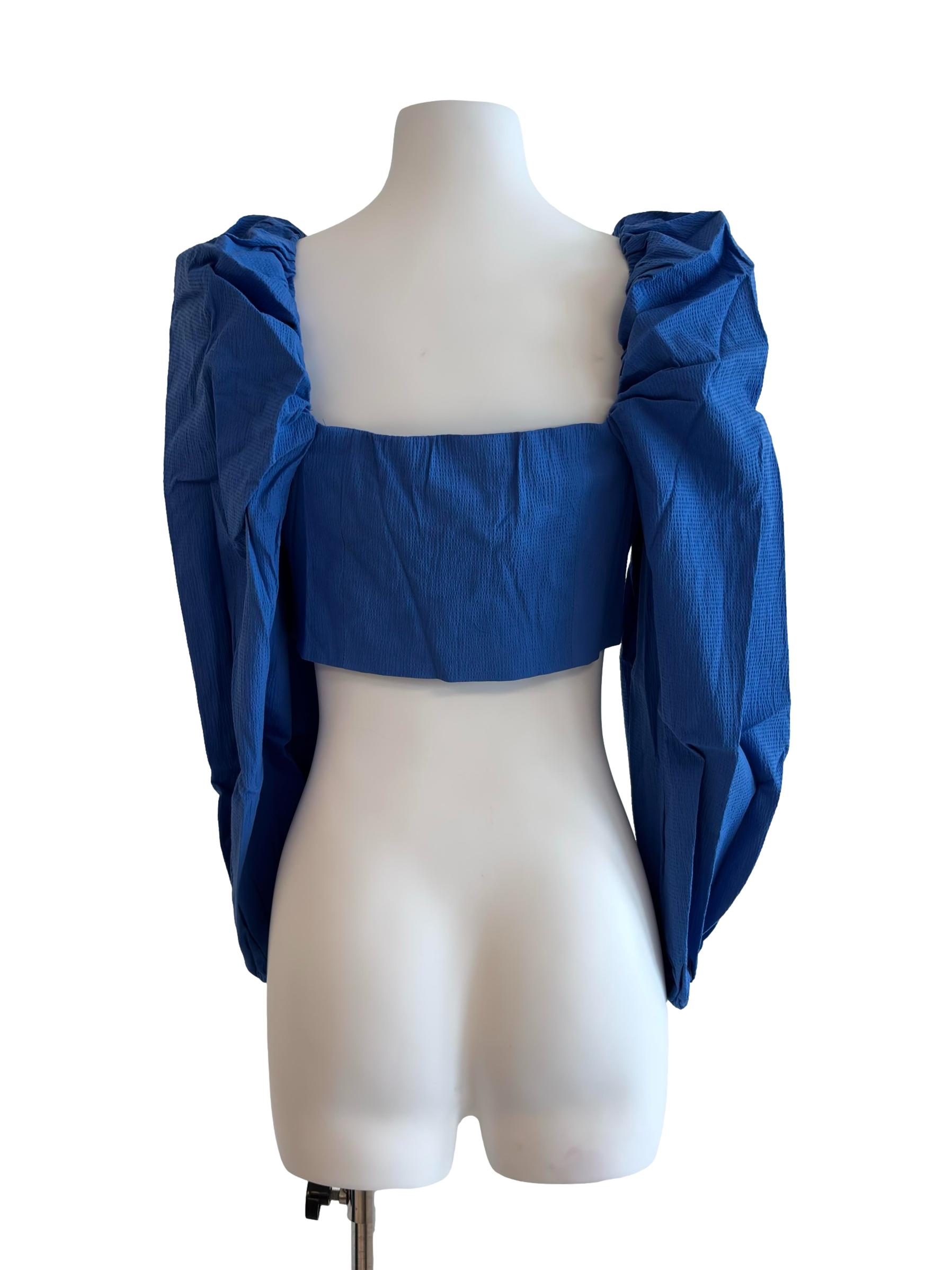 Cobalt Blue Queen Anne Crop Top