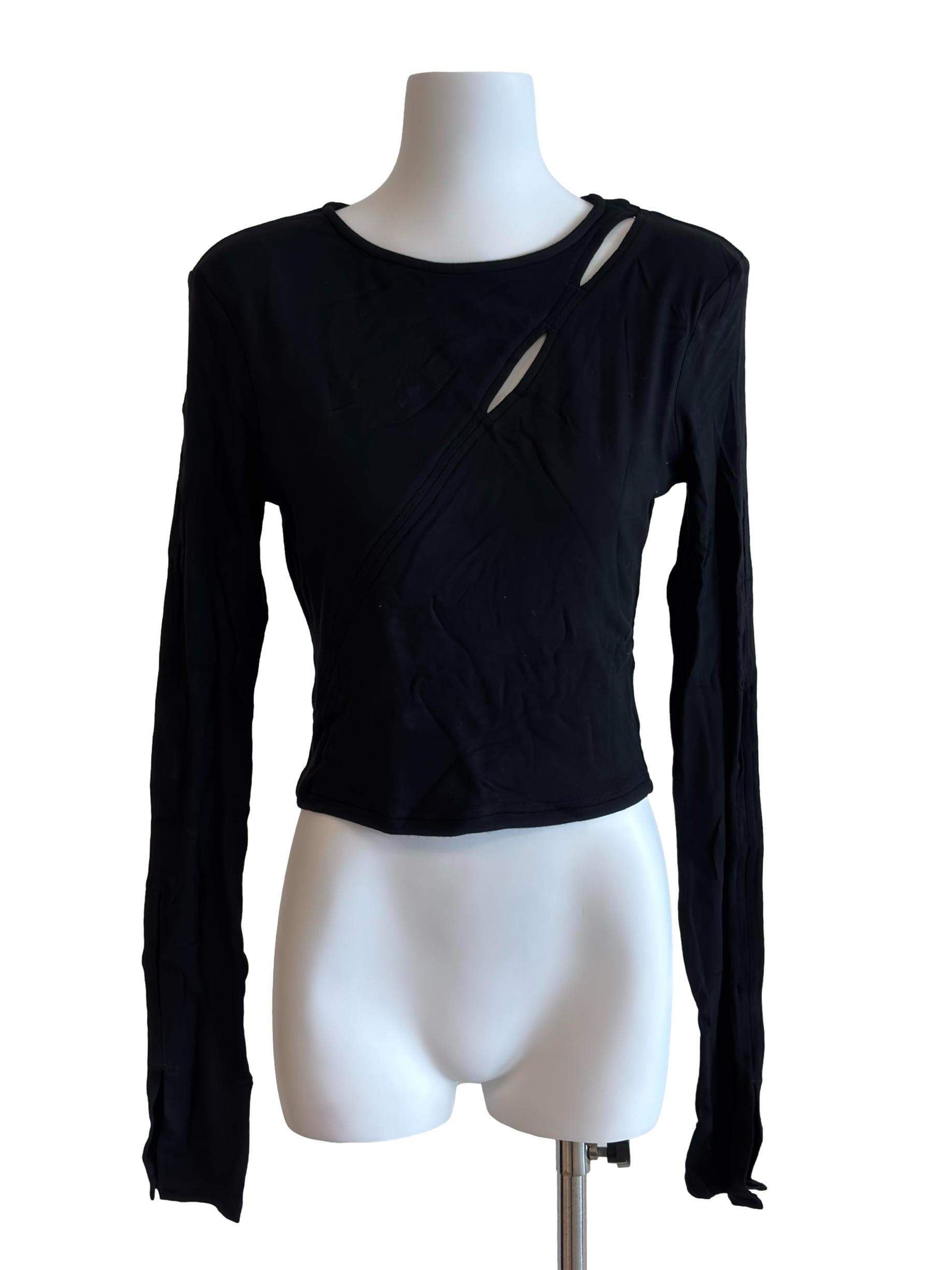 Jet Black Keyhole Long Sleeve Top