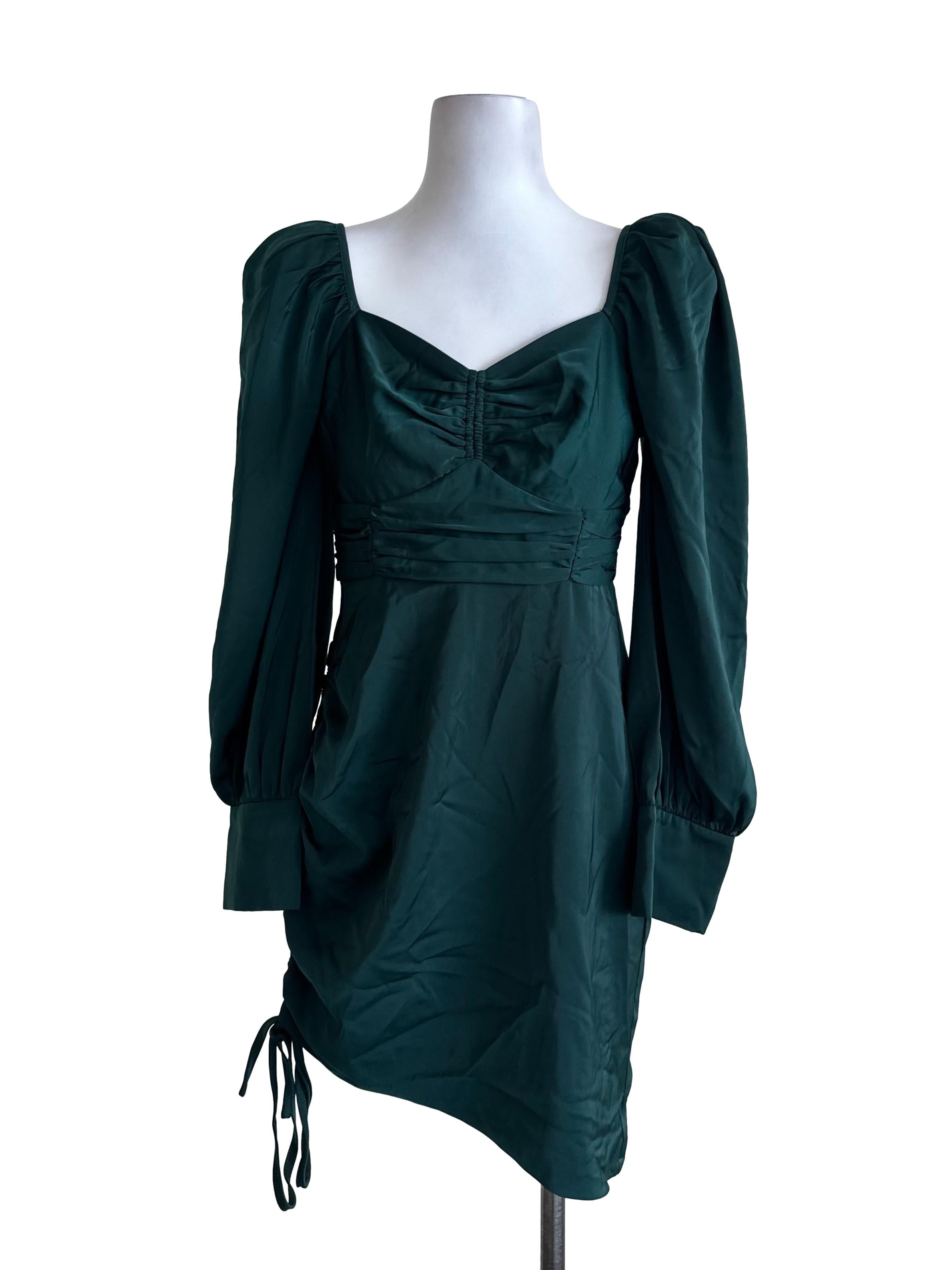 Emerald Green Long Sleeve Asymmetric Dress