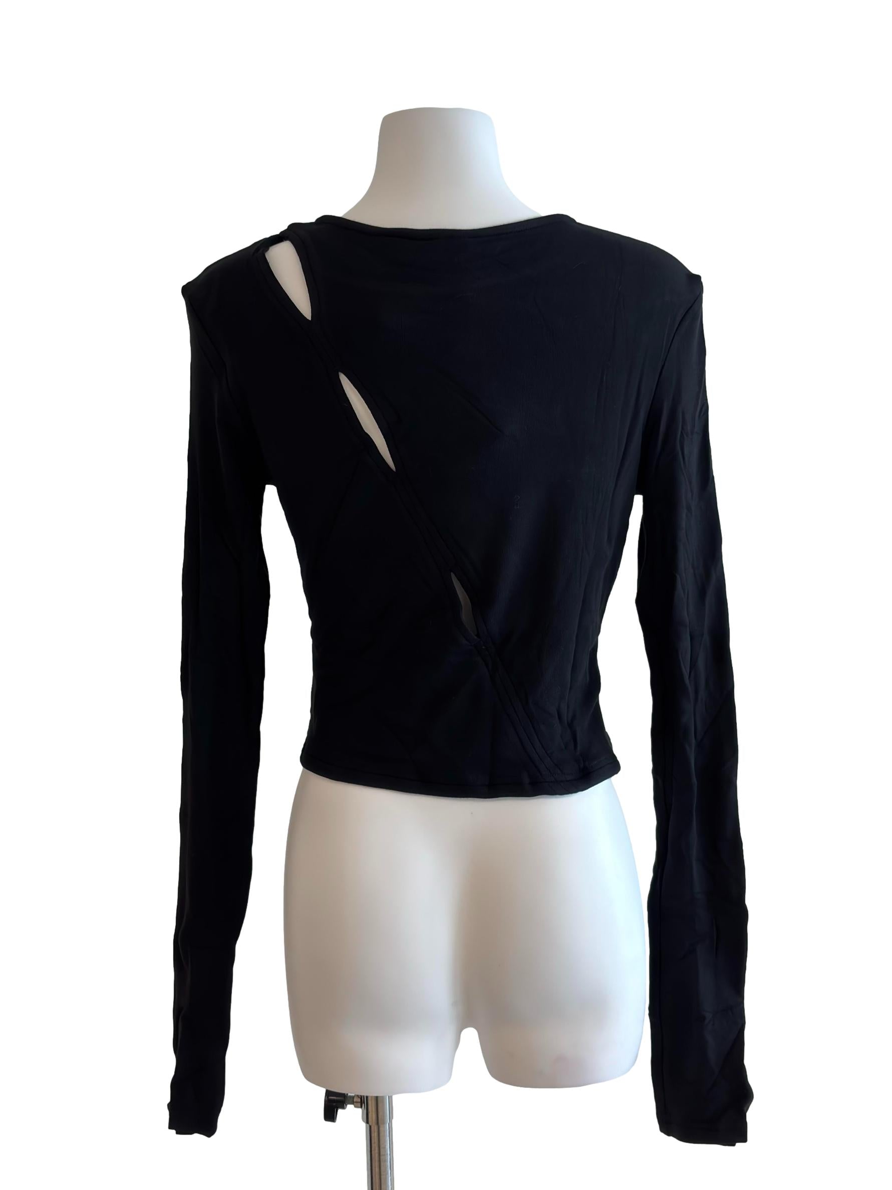 Jet Black Keyhole Long Sleeve Top