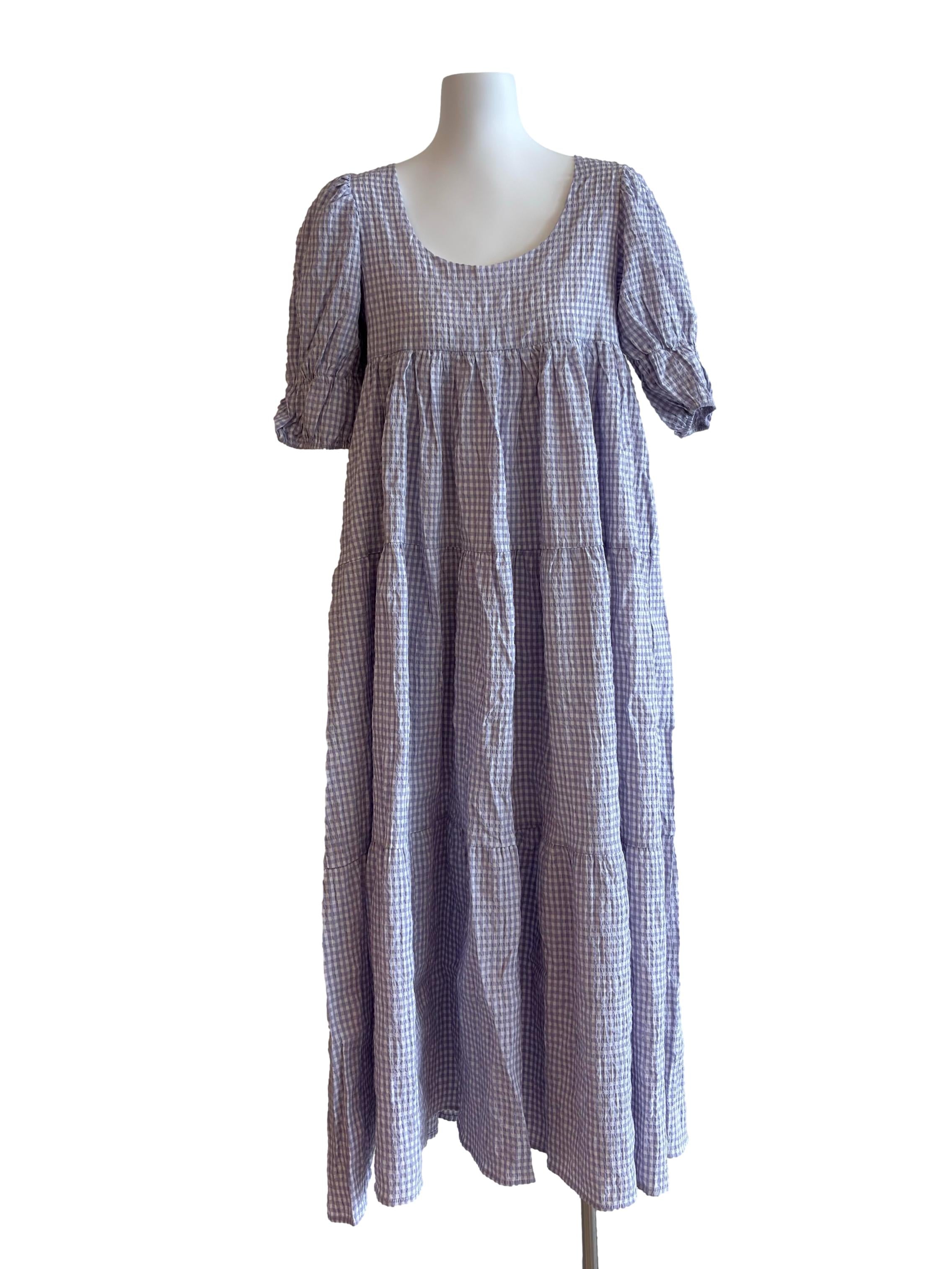 Lavender Purple Gingham Scoop Tiered Dress
