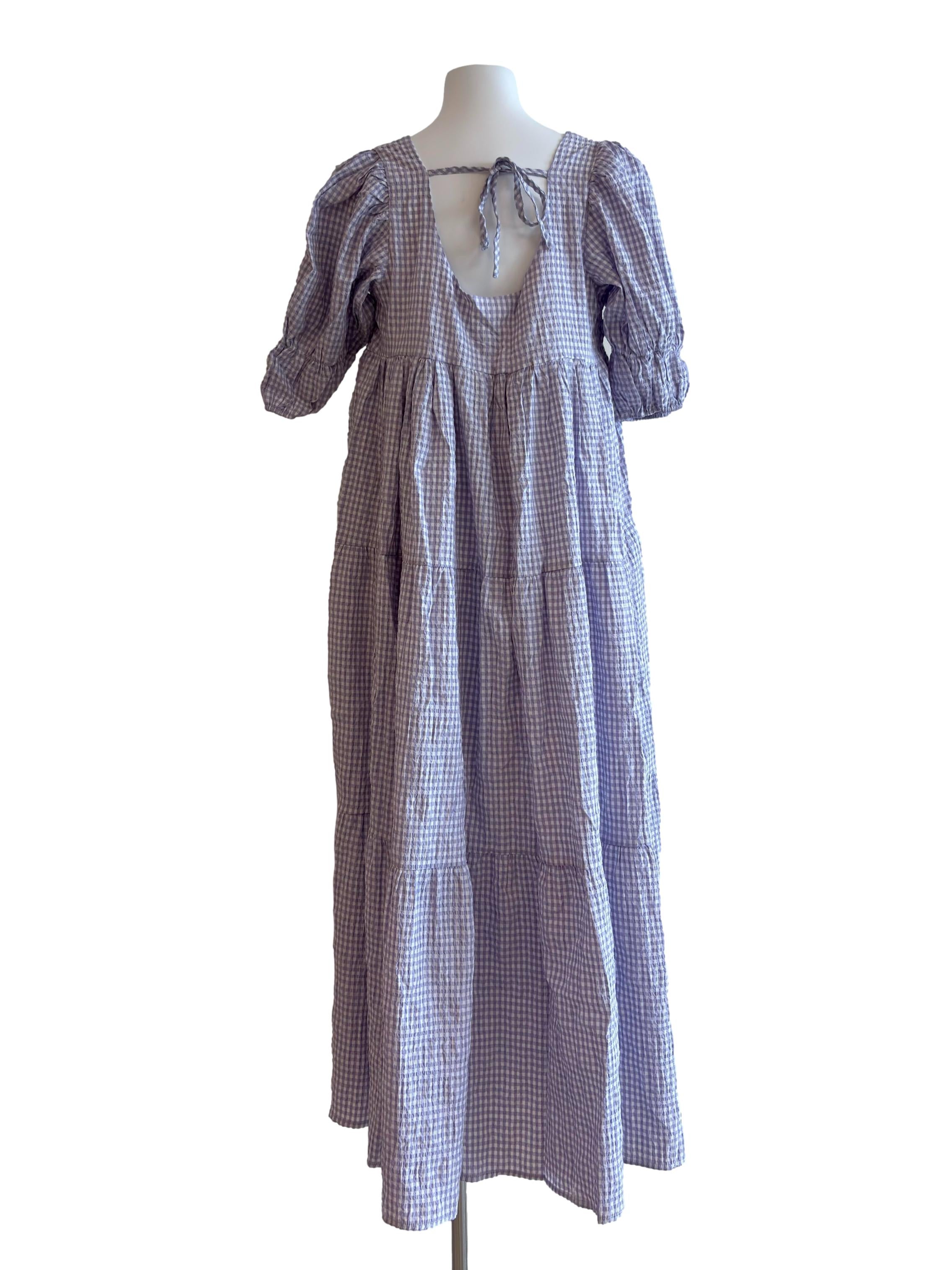 Lavender Purple Gingham Scoop Tiered Dress