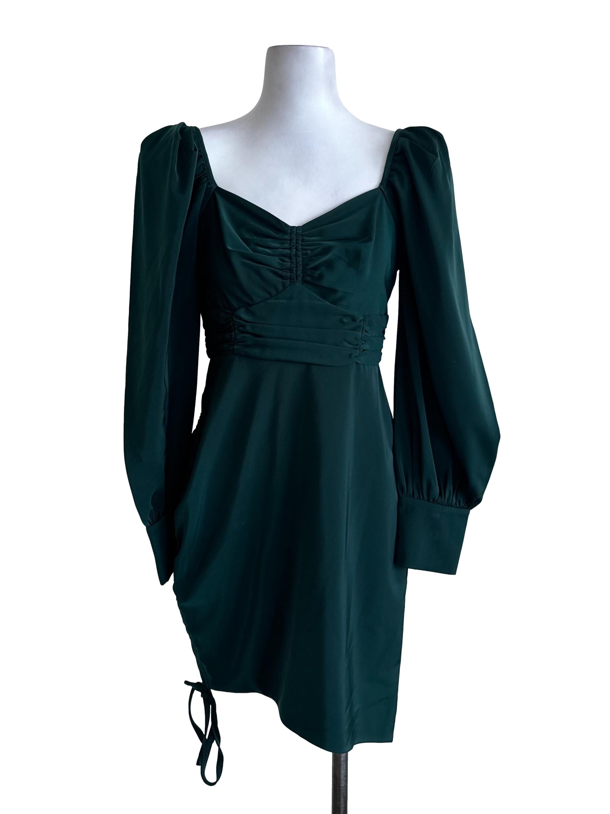Emerald Green Long Sleeve Asymmetric Dress