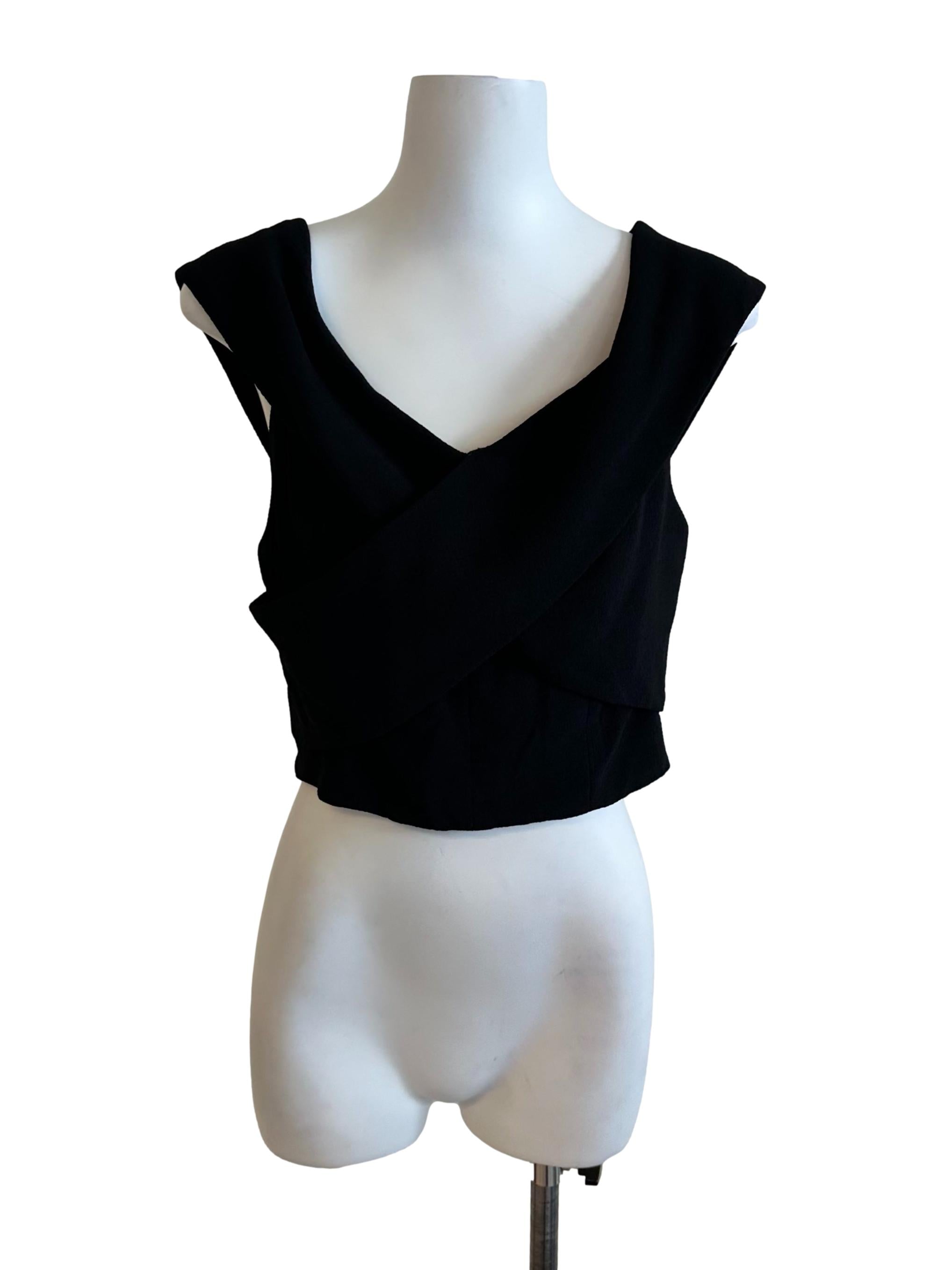 Raven Black V Neck Overlap Fitted Top