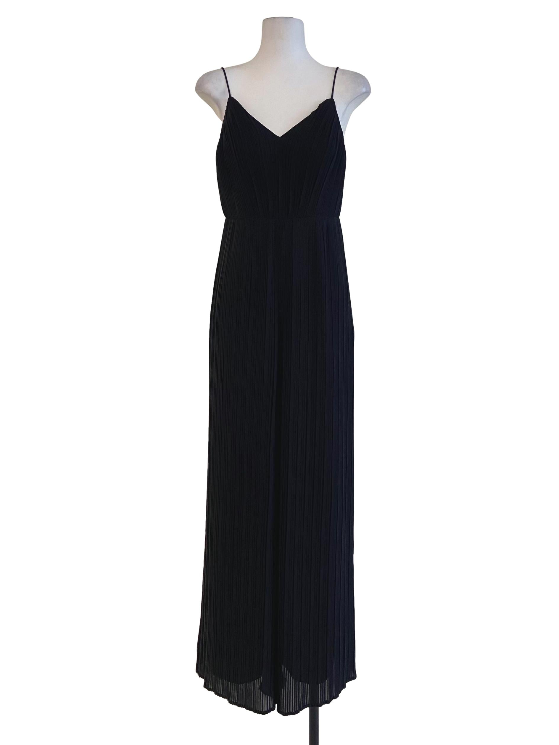 Black Spaghetti Strap Pleated Jumpsuit
