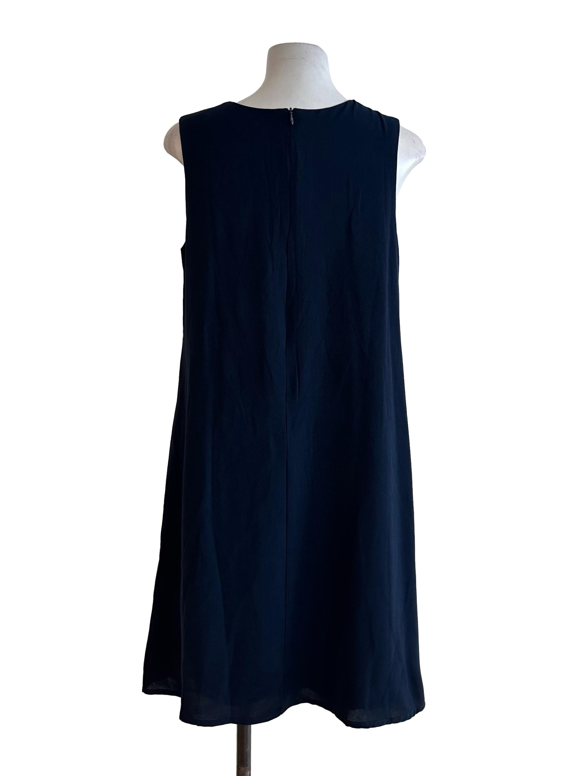 Blue Purple Side Pleated Round Neck Dress
