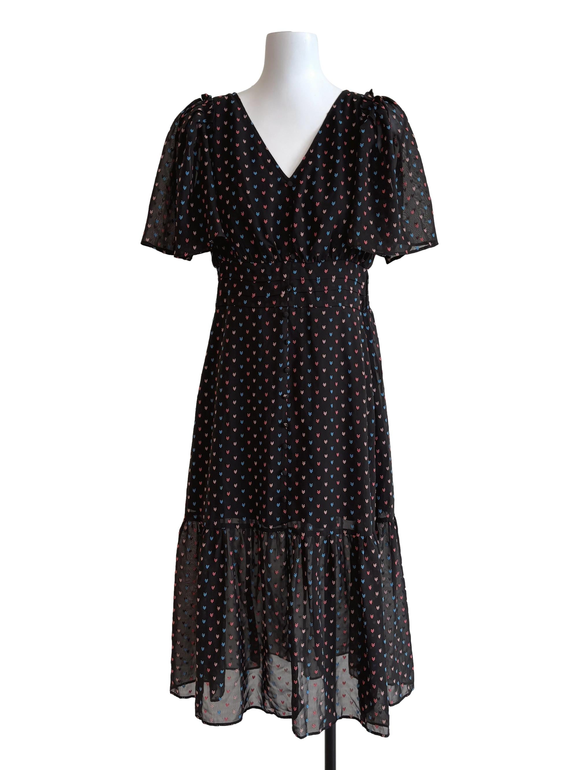 Jet Black Embroidered Heart Tier Dress