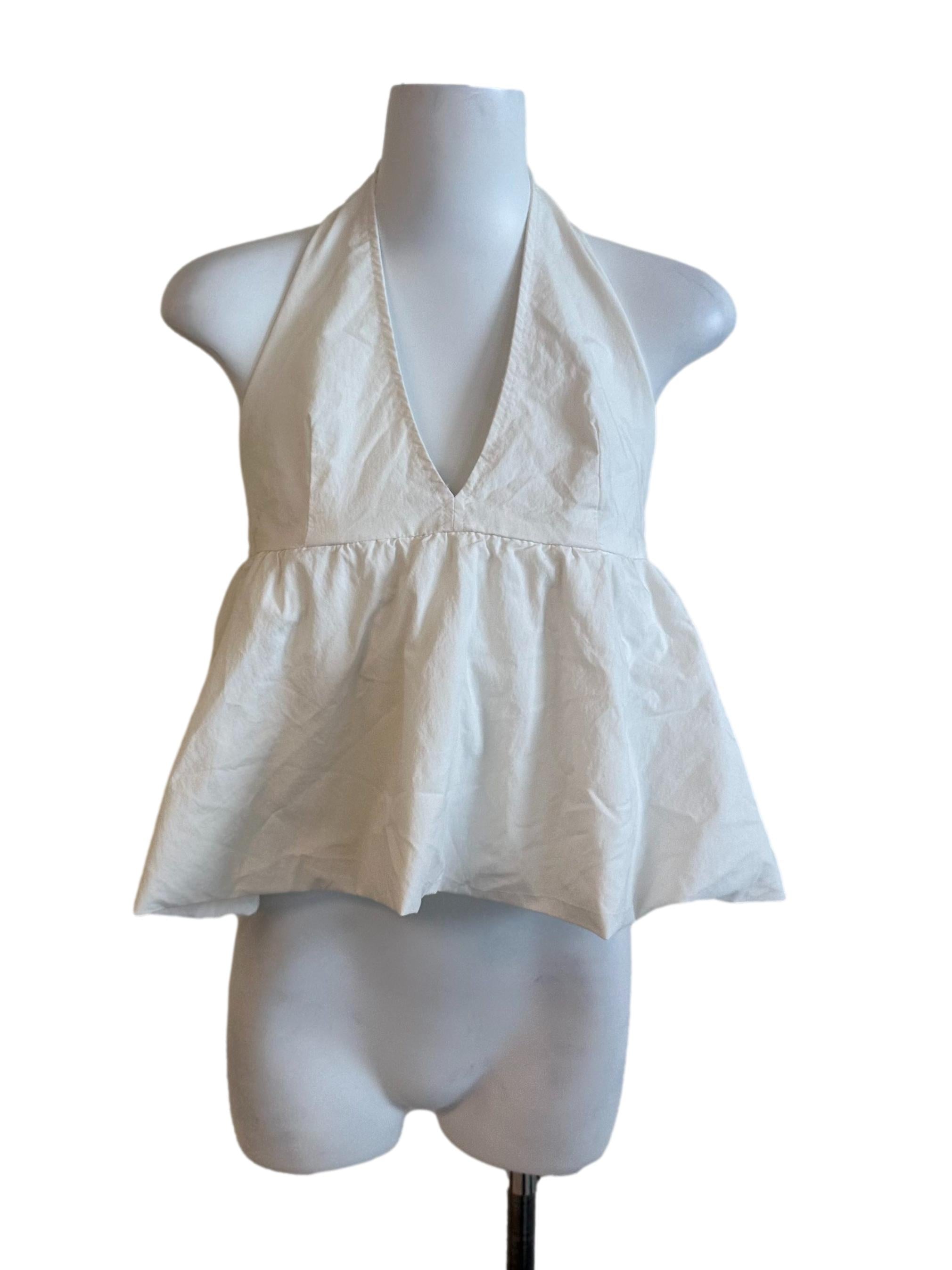 Pearl White Halter Bubble Babydoll Top