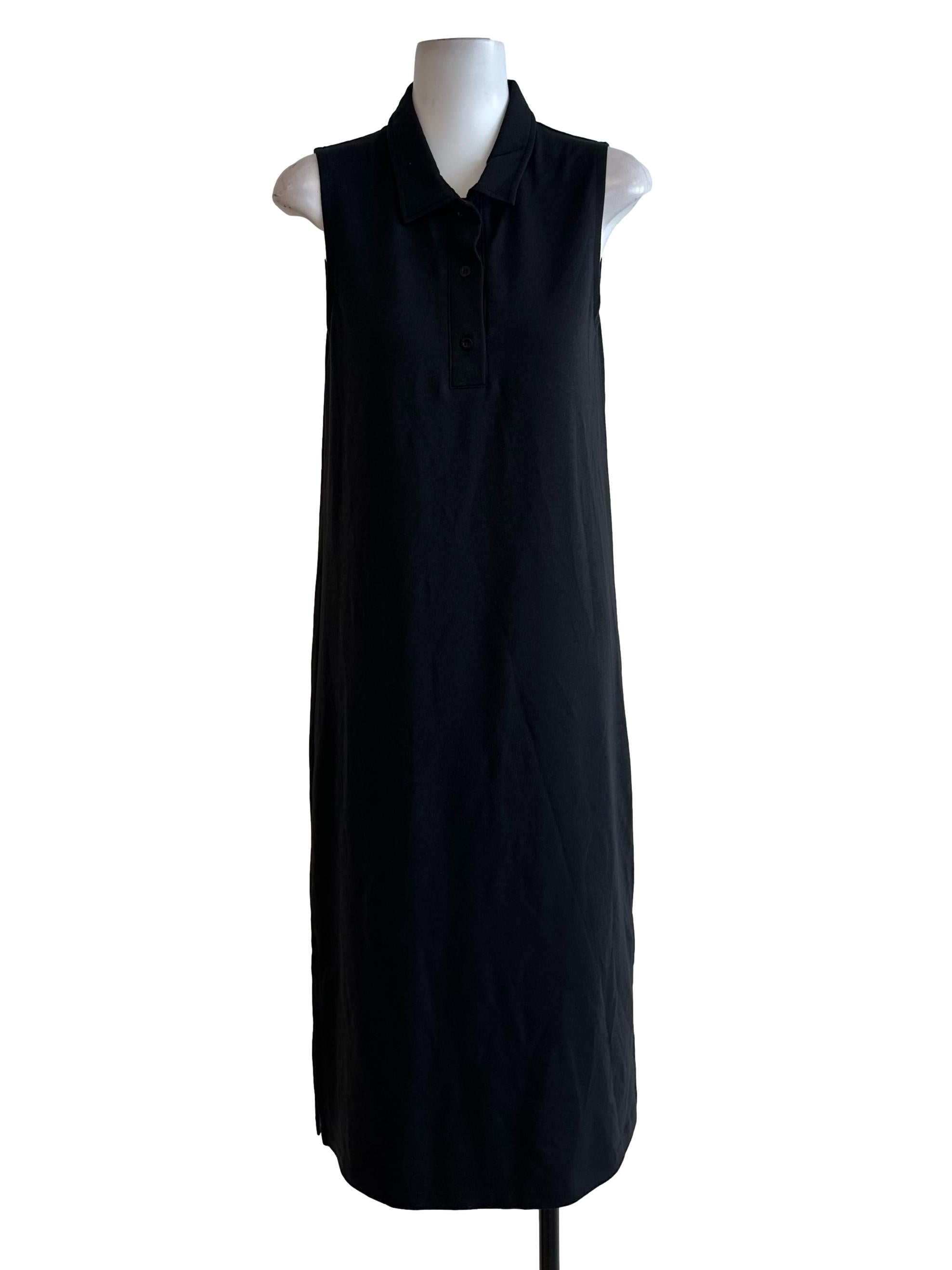 Charcoal Black Collar Button Slit Dress