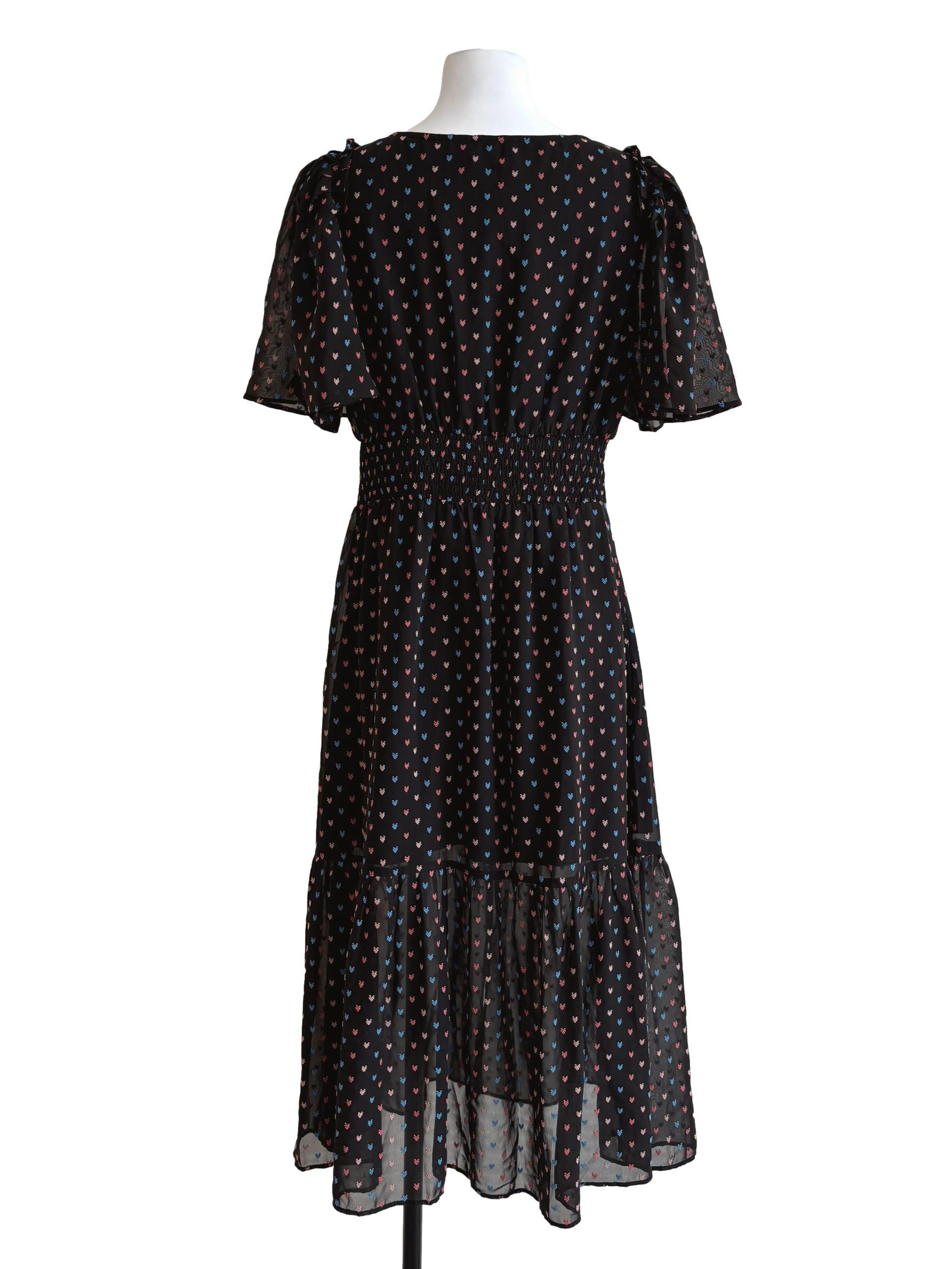 Jet Black Embroidered Heart Tier Dress