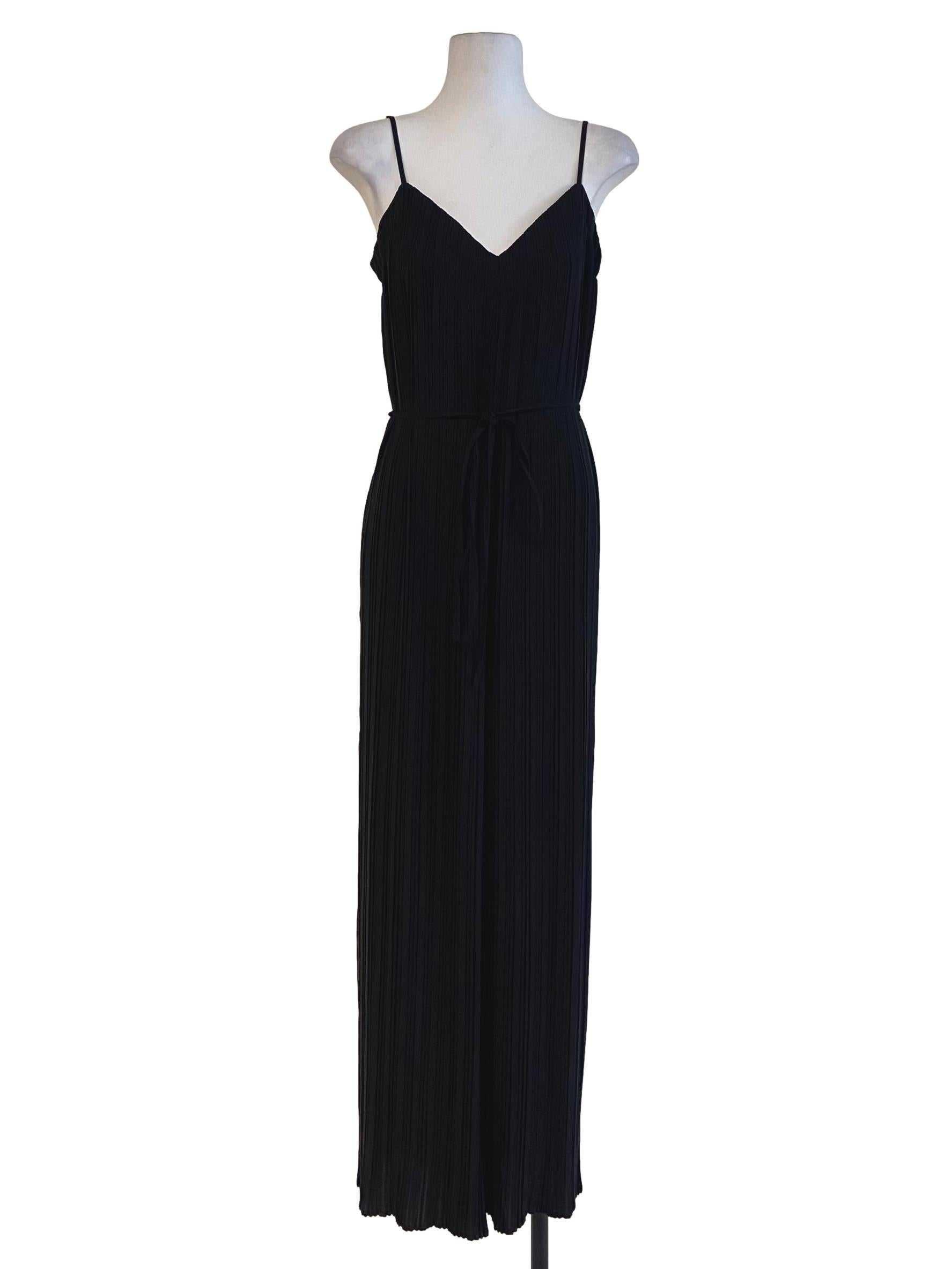 Black Spaghetti Straps Pleated Jumpsuit