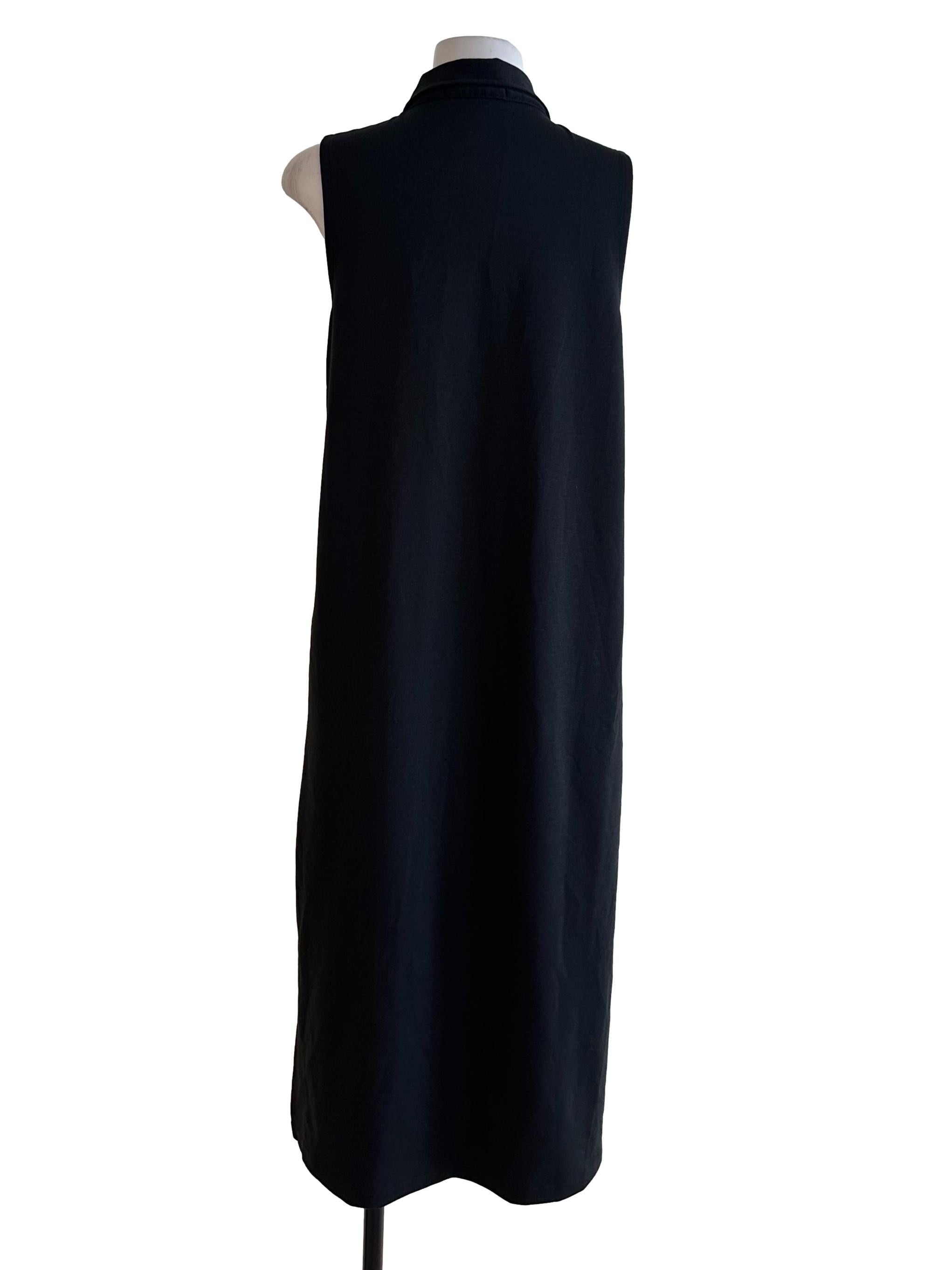 Charcoal Black Collar Button Slit Dress