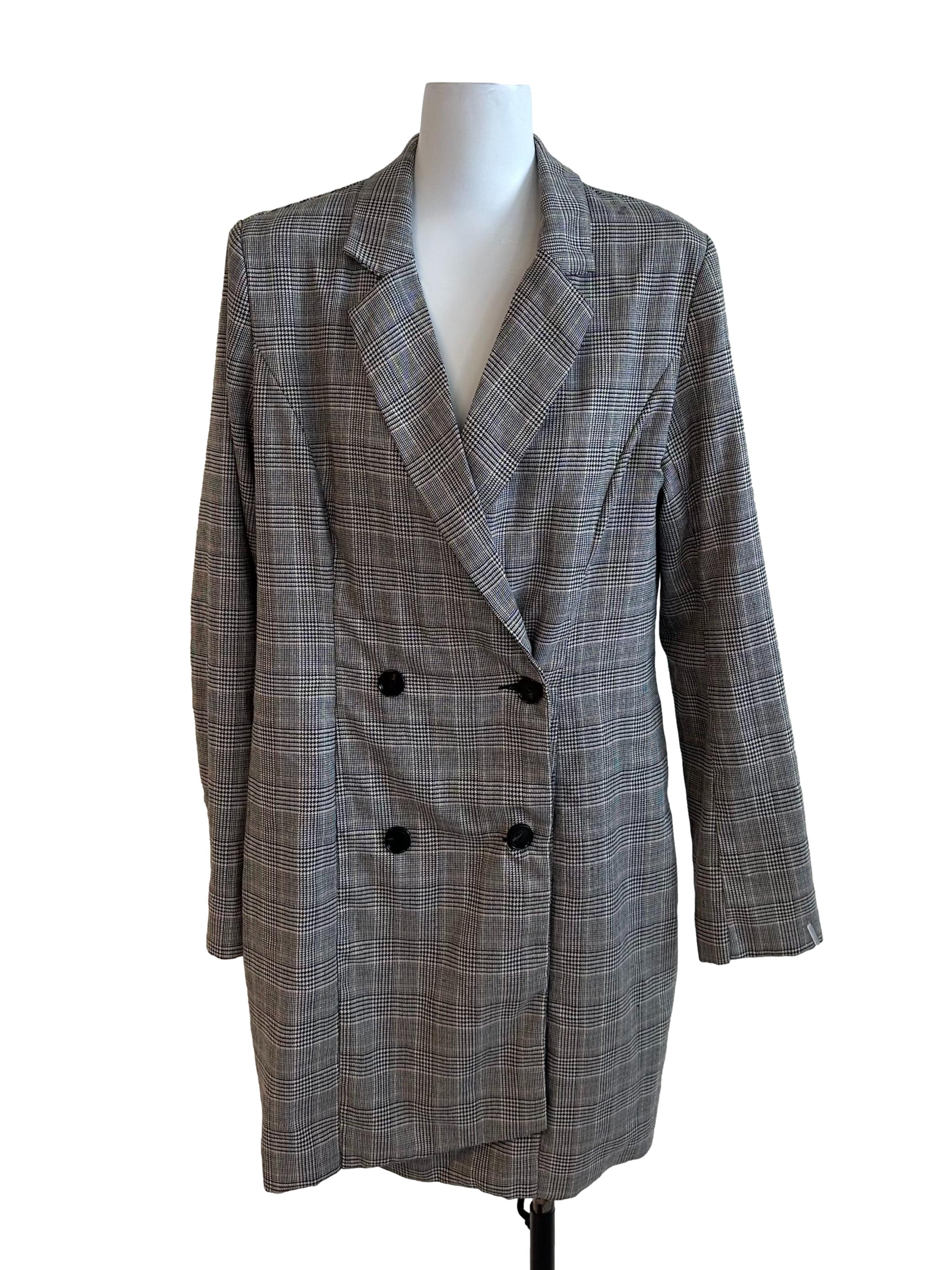 Charcoal Black Pattern Collar Long Blazer
