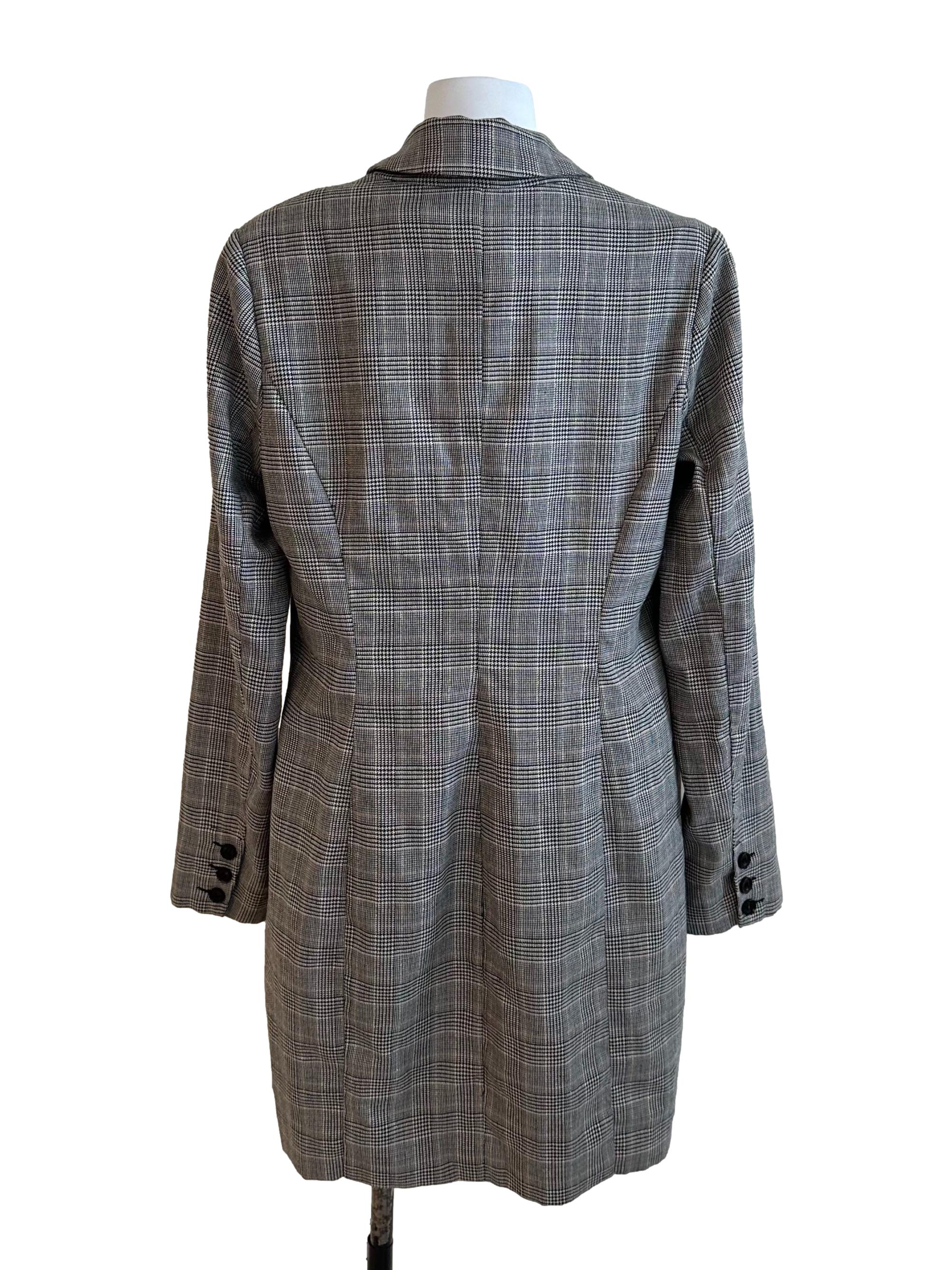 Charcoal Black Pattern Collar Long Blazer
