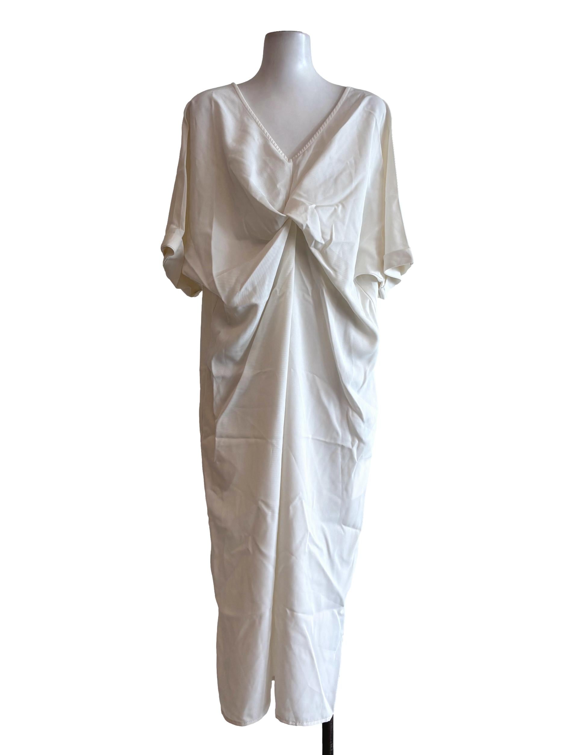 Pearl White Draped Front Satin Dress
