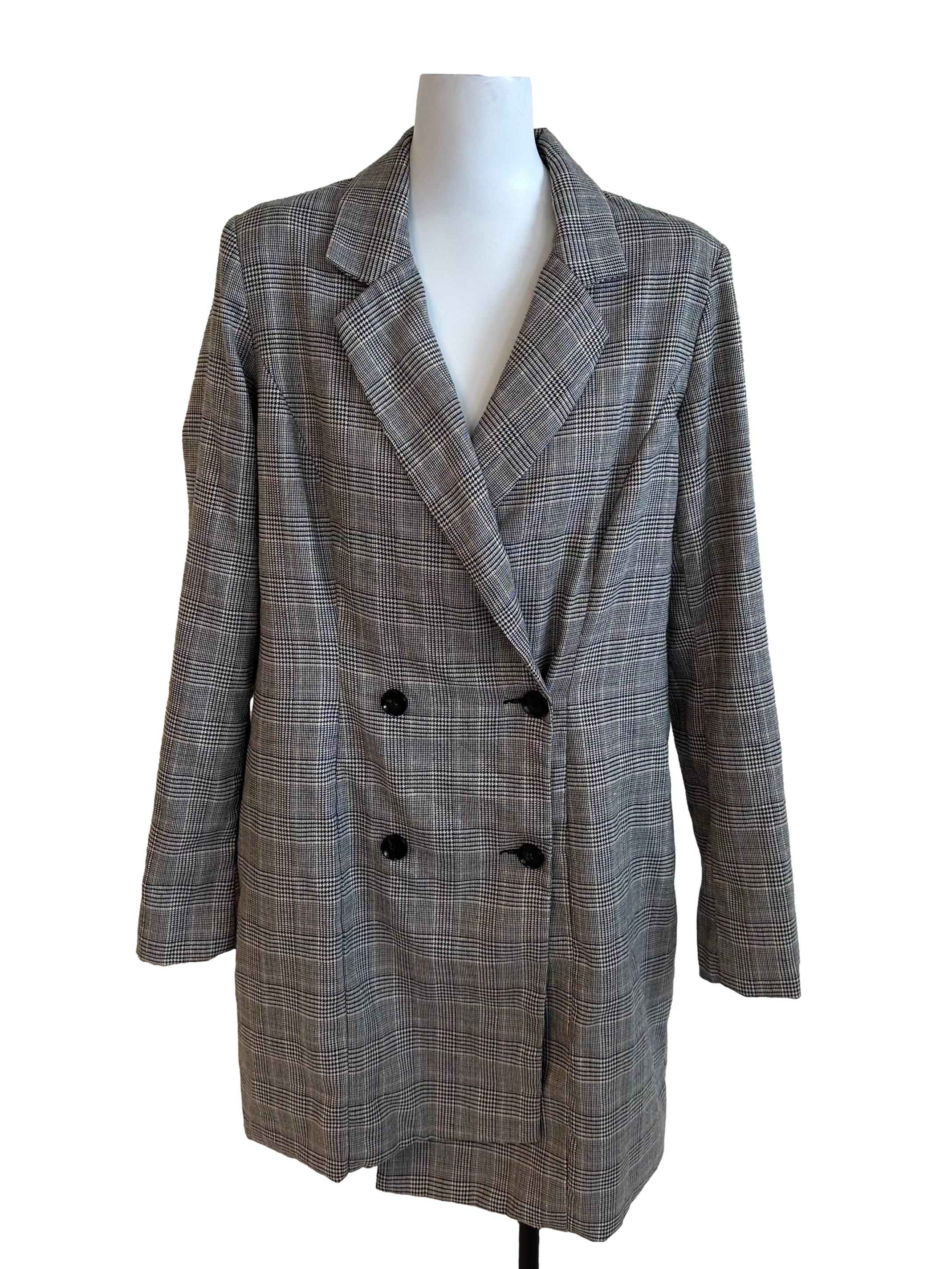 Charcoal Black Pattern Collar Long Blazer