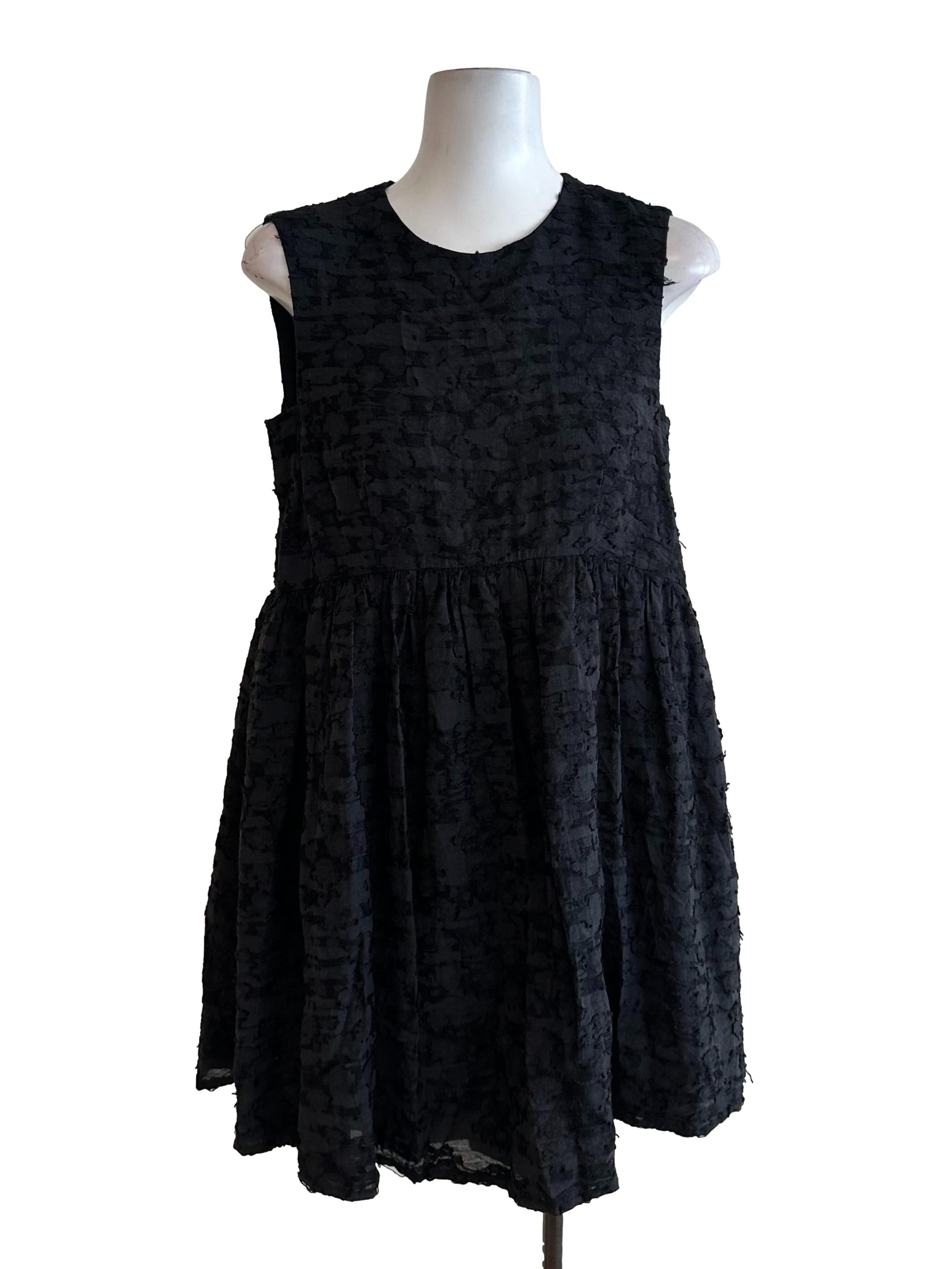 Rich Black Textured Round Neck Dress