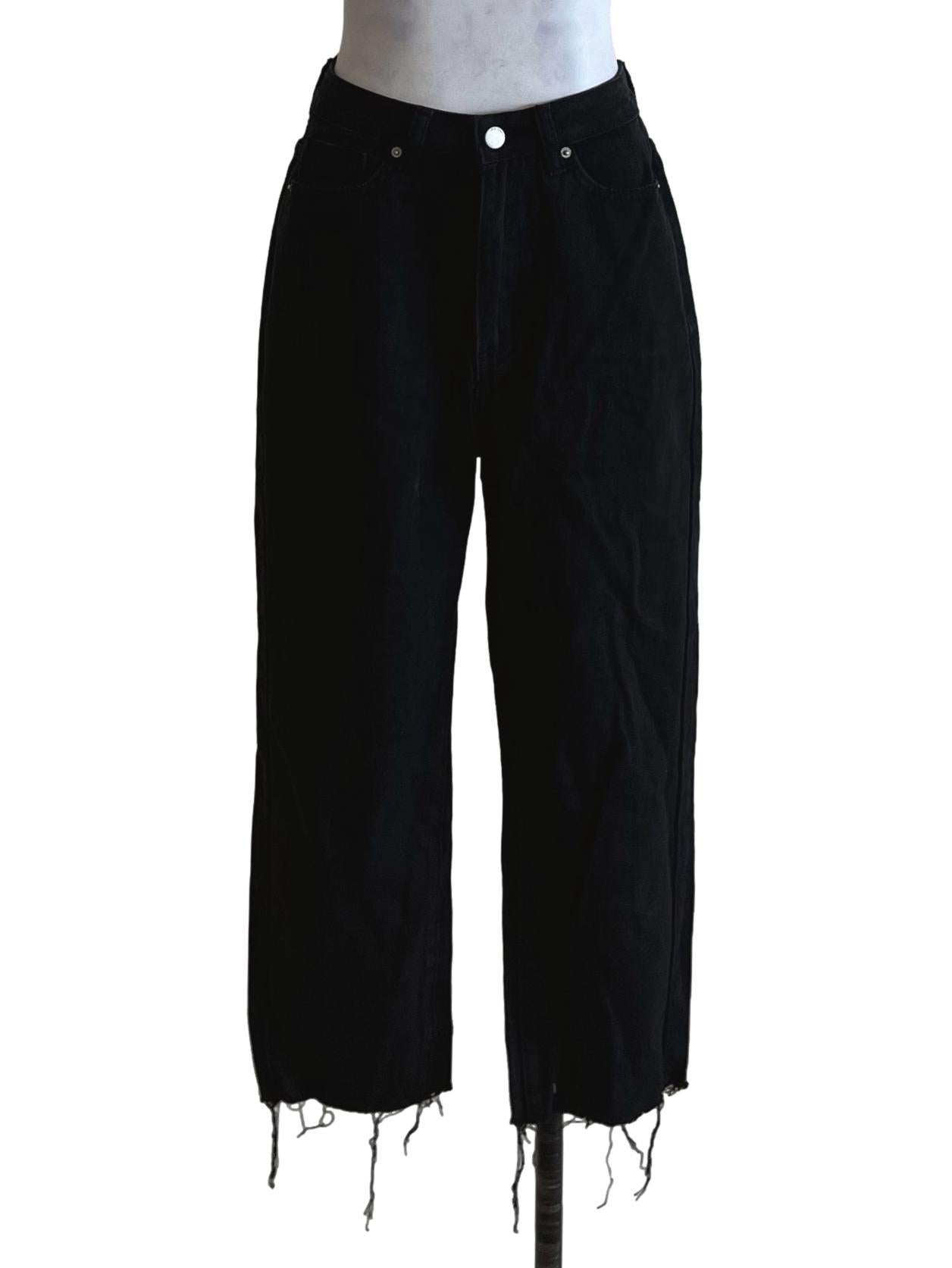 Black Denim Plain Straight Jeans LB