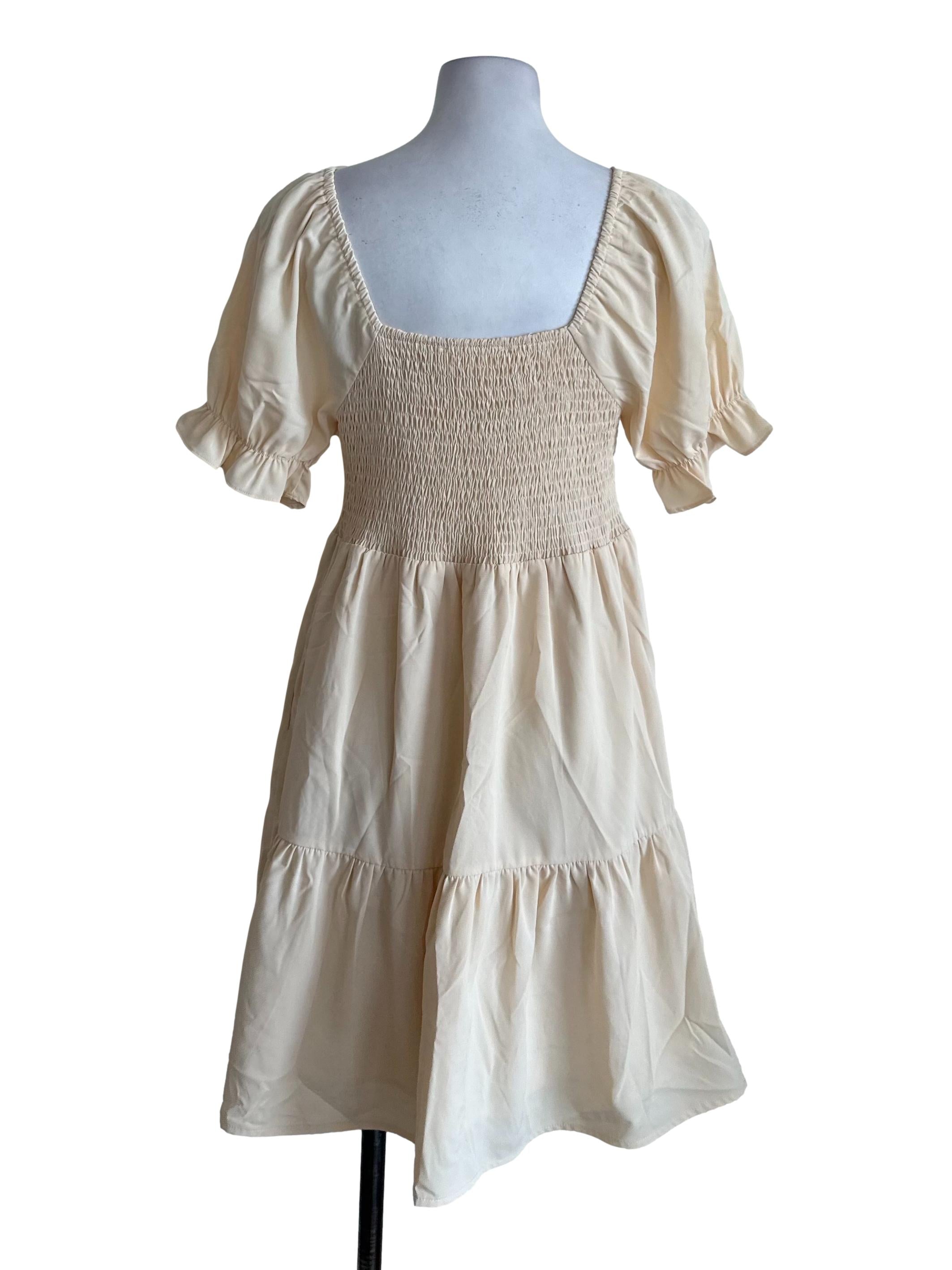 Light Yellow Puff Sleeve Tiered Dress