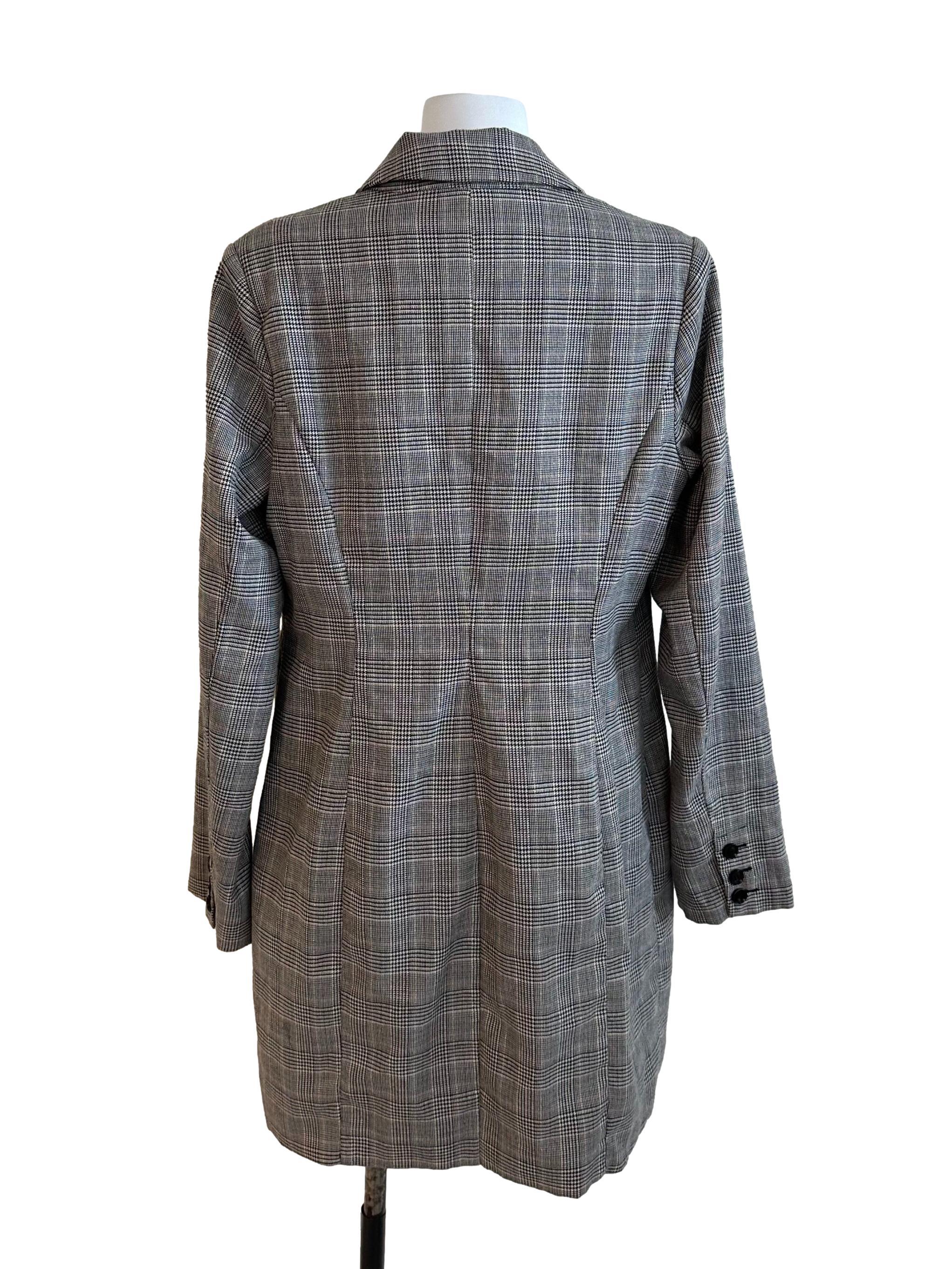 Charcoal Black Pattern Collar Long Blazer