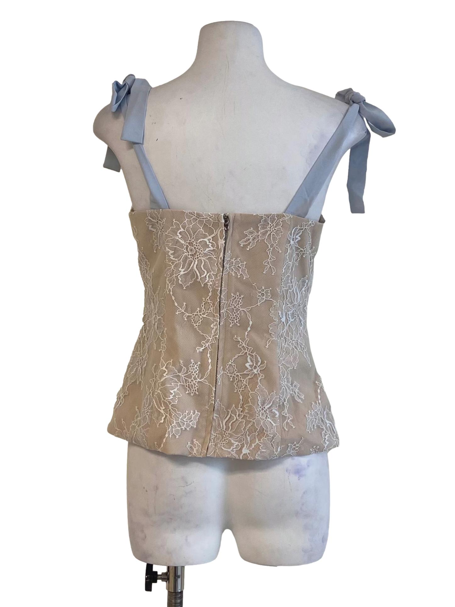 Ivory Beige And White Floral Lace Sleeveless Top