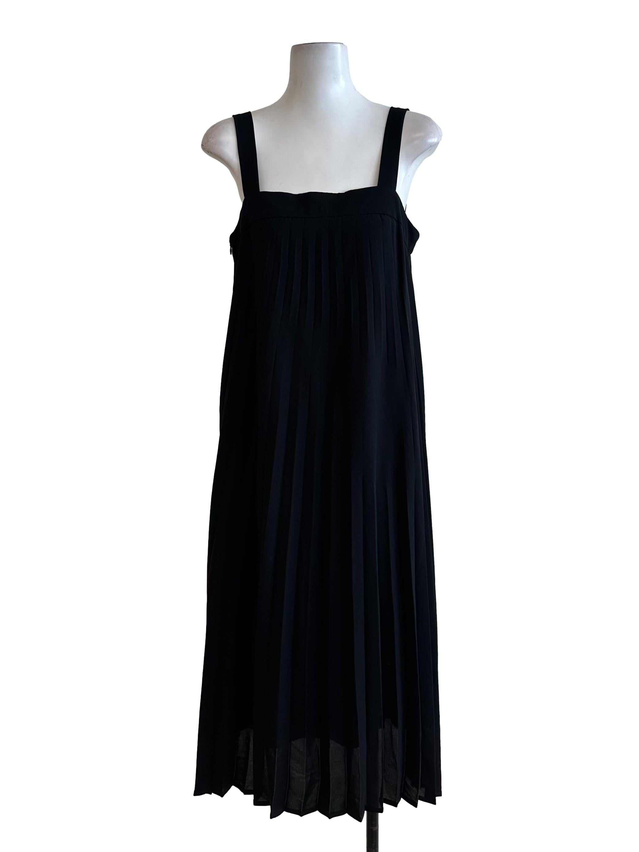 Onyx Black Square Neck Pleated Jumper Dress