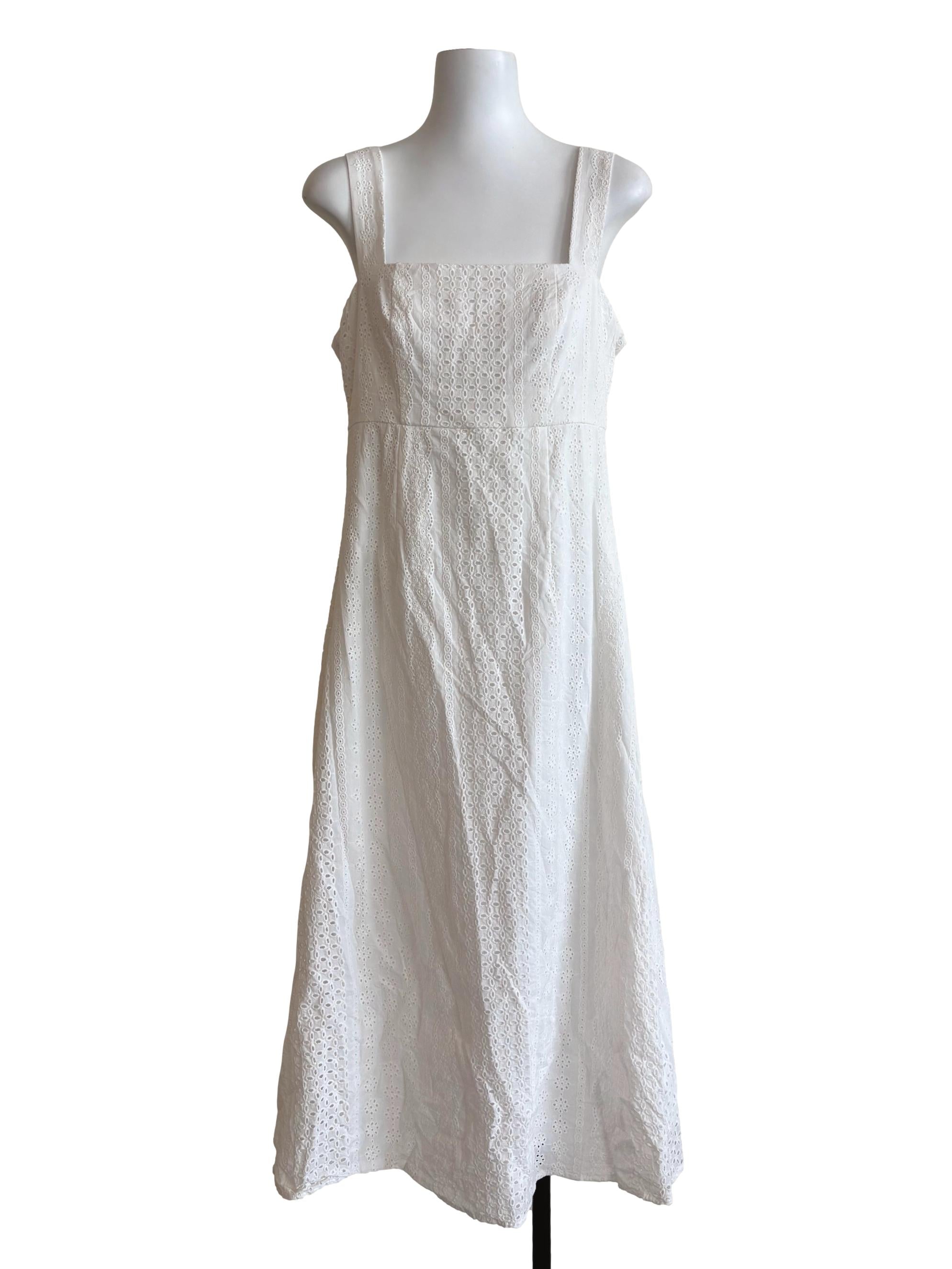 Powder White Apron Eyelet Dress