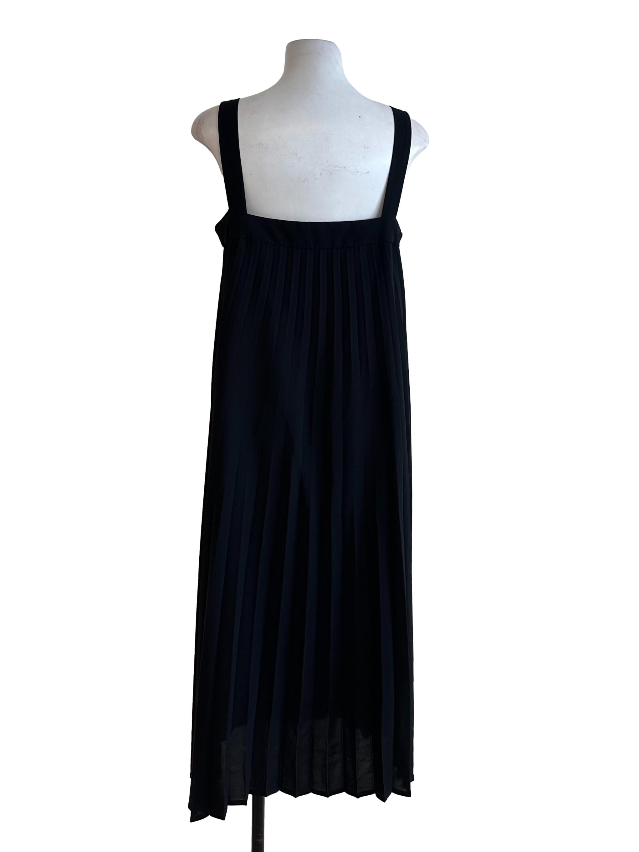 Onyx Black Square Neck Pleated Jumper Dress