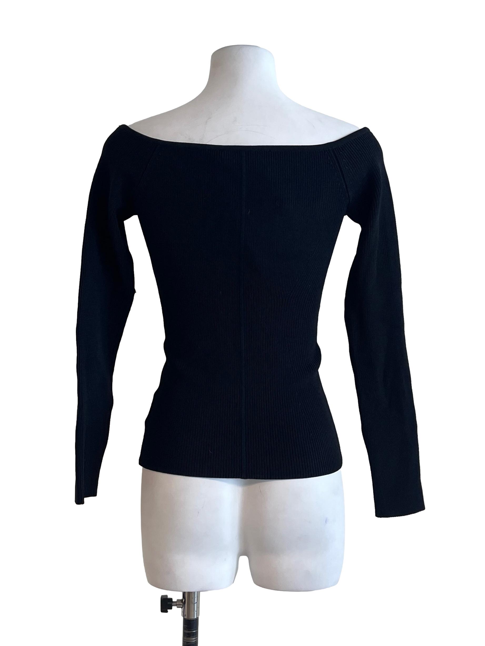 Pitch Black V-Neck Long Sleeve Top