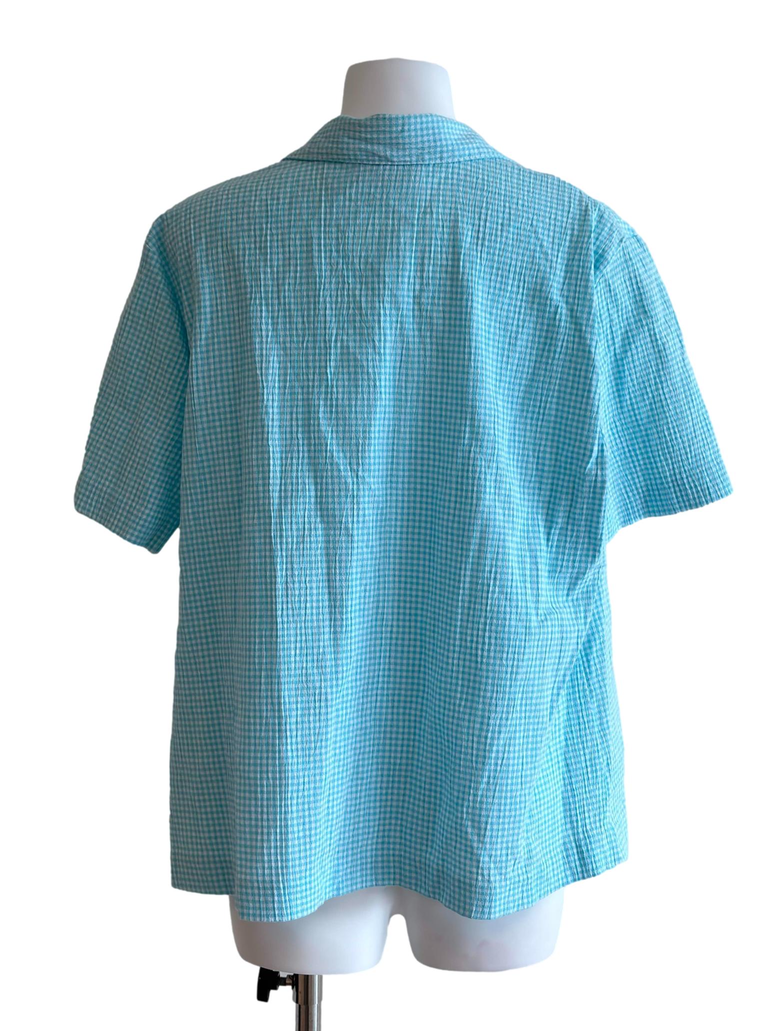 Sky Blue Gingham Floral Embroidery Shirt