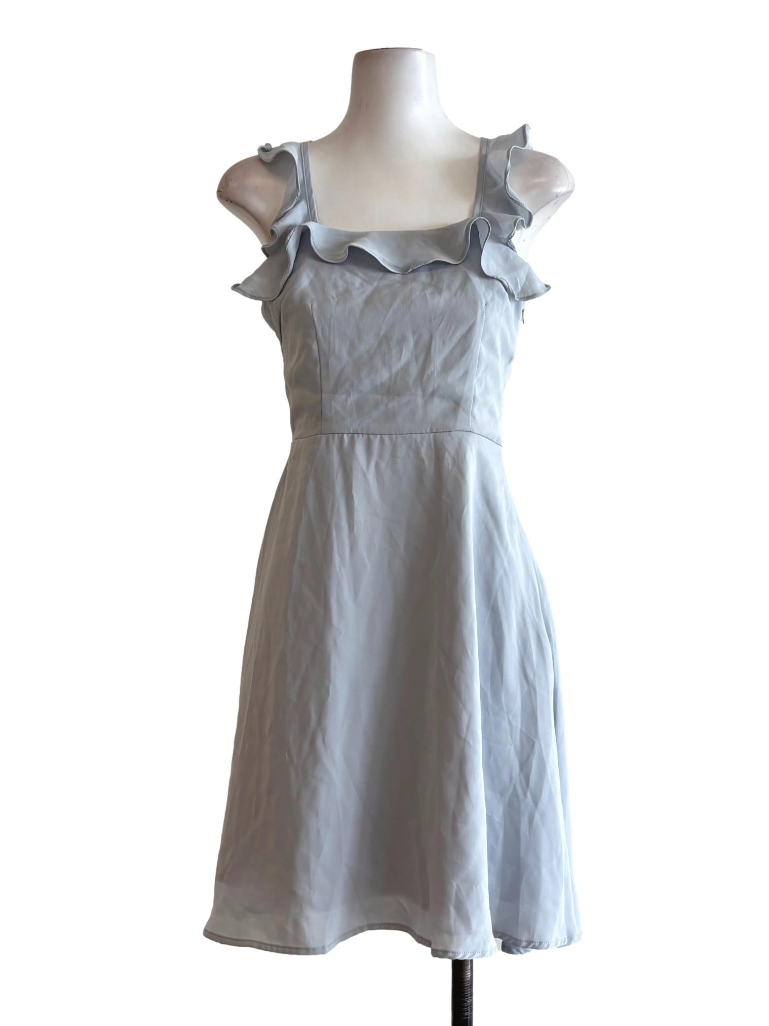 Baby Blue Sleeveless Ruffled Neckline Dress TTR