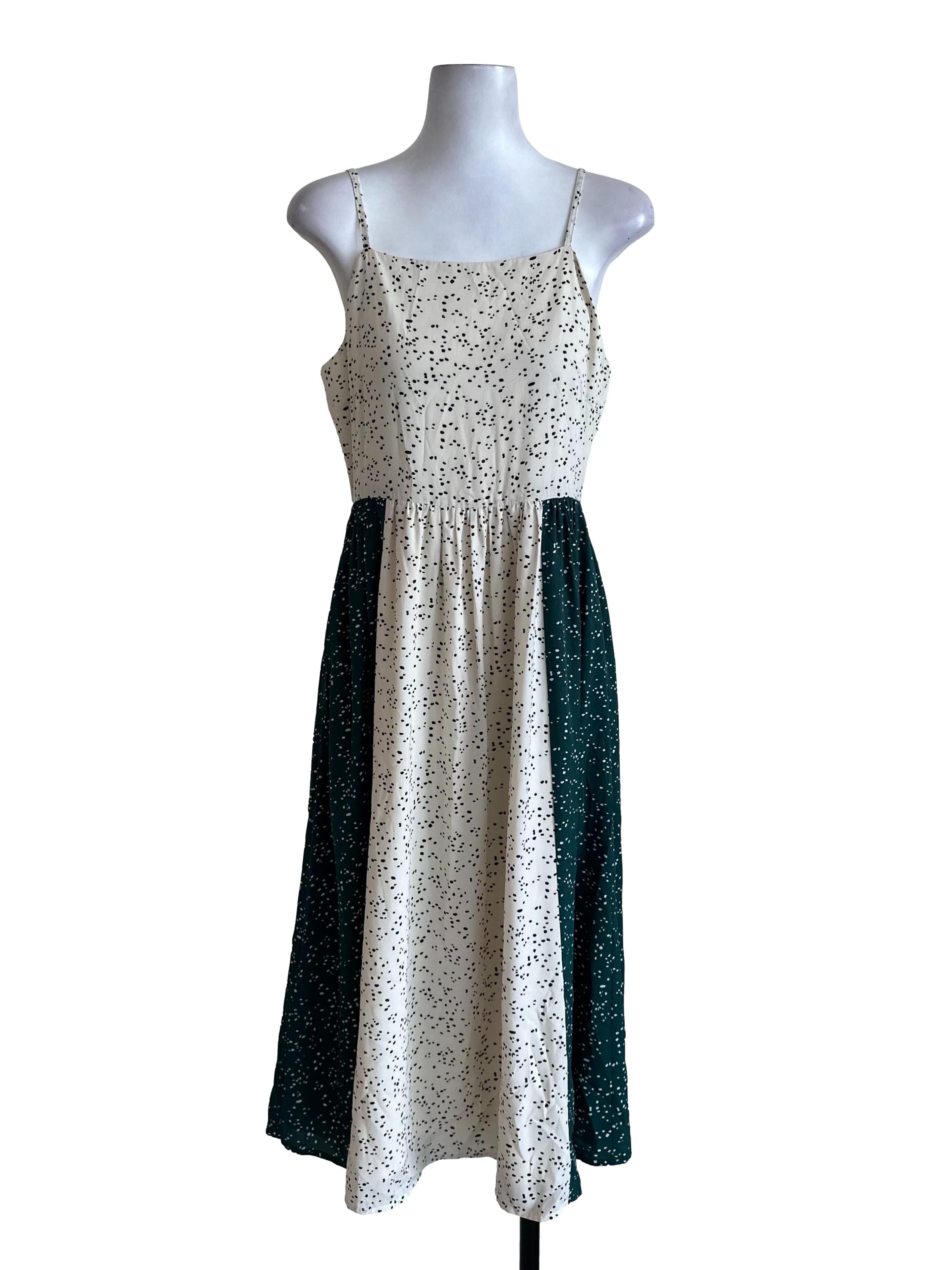 Cream Green Pattern A Line Dress