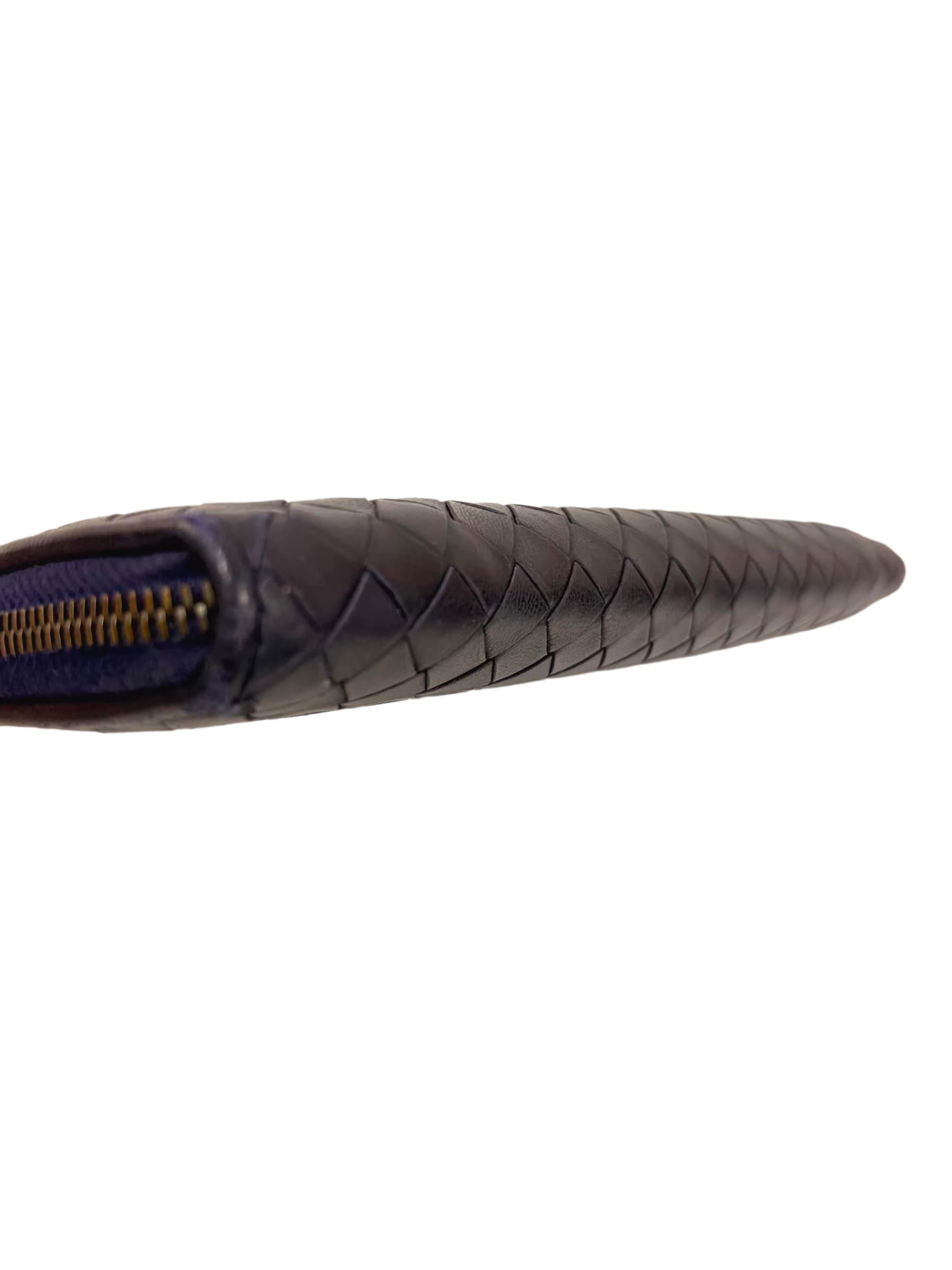 Navy Blue Intrecciato Leather Long Wallet