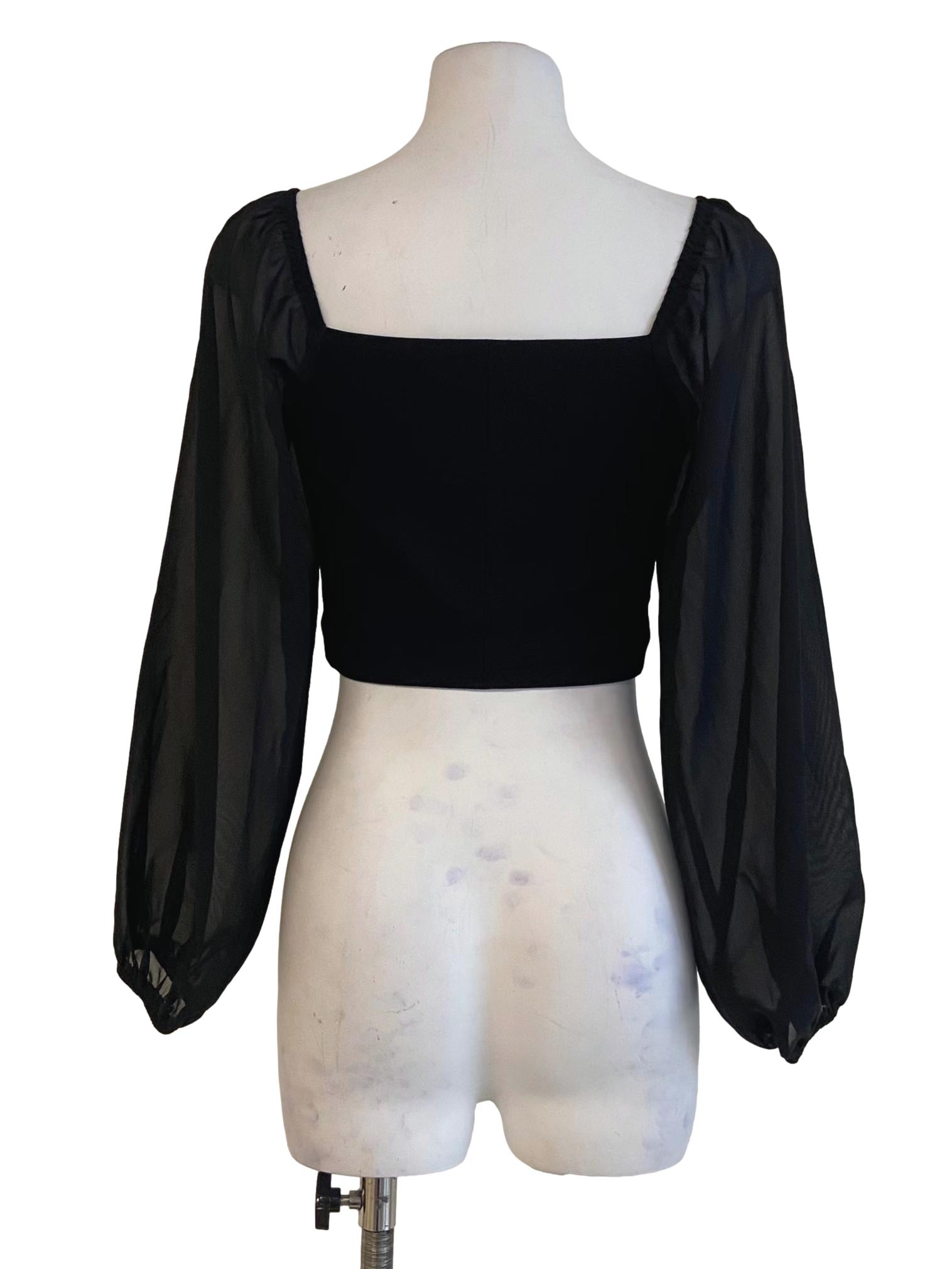 Black Square Neck Zipper Crop Top