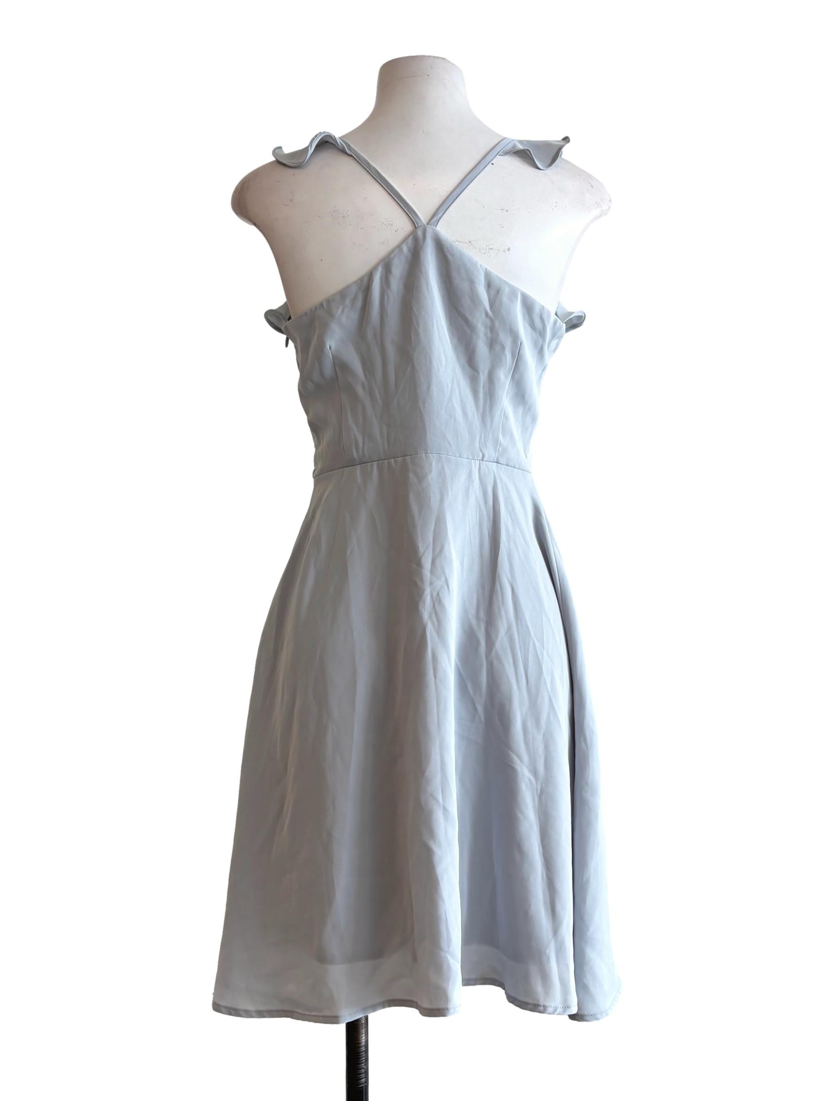 Baby Blue Sleeveless Ruffled Neckline Dress TTR